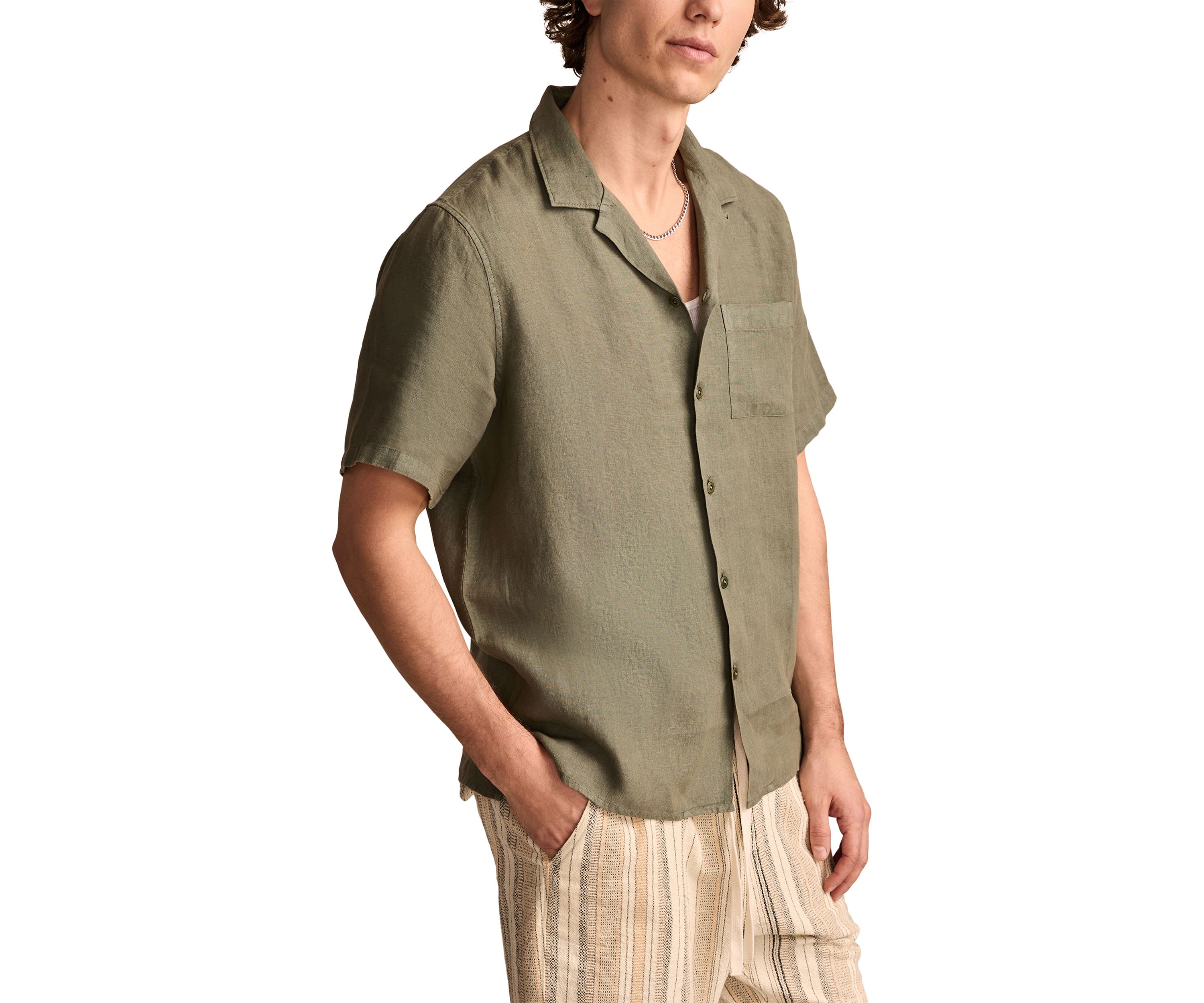 Mens Short Sleeve Linen Camp Collar Shirt