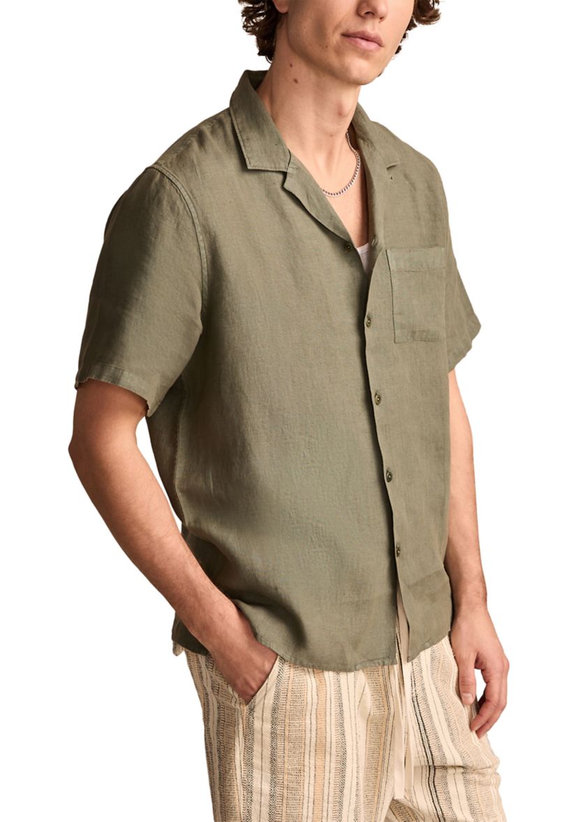 Mens Short Sleeve Linen Camp Collar Shirt
