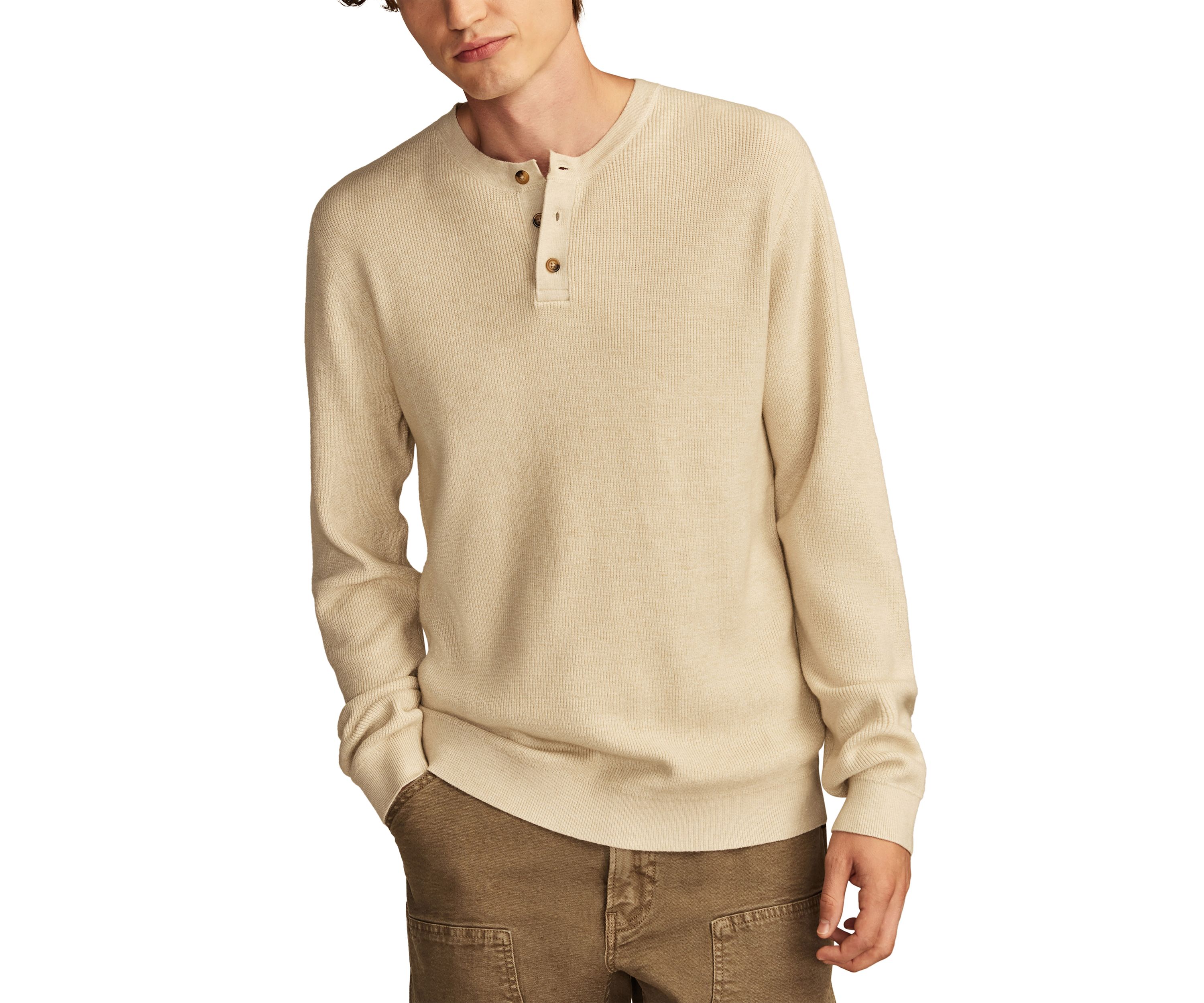 Shaker Rib Long Sleeve Henley Neck Sweater