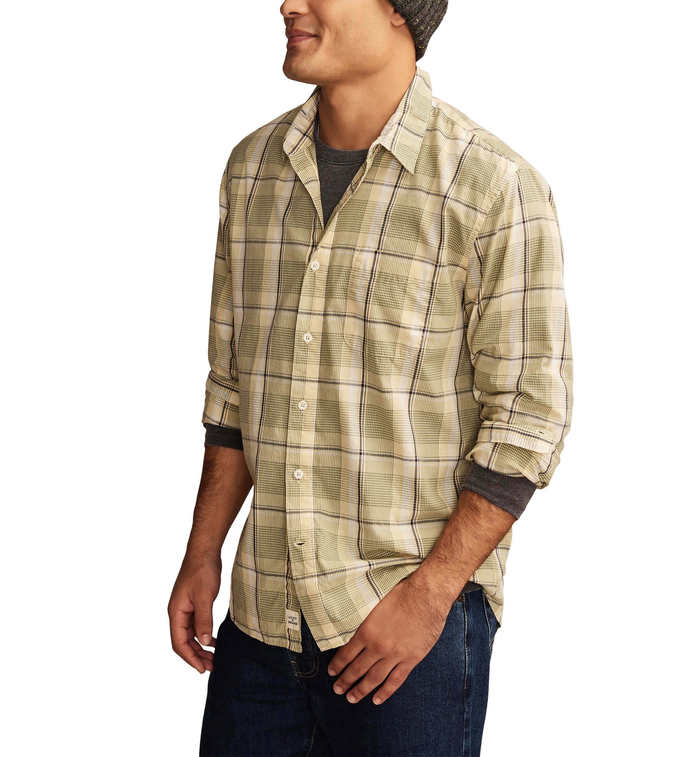 Plaid One Pocket Poplin Long Sleeve Shirt