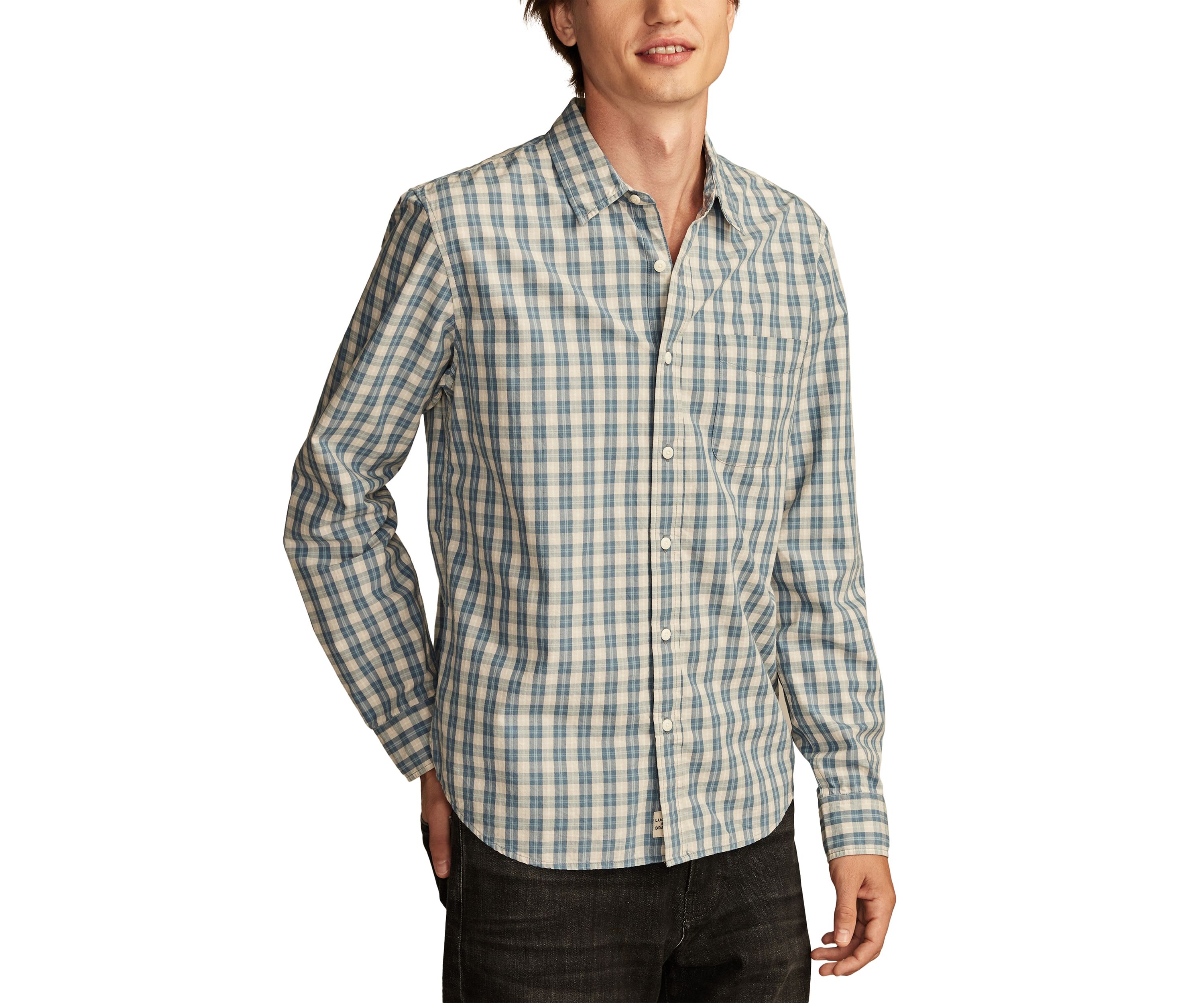 Plaid One Pocket Poplin Long Sleeve Shirt