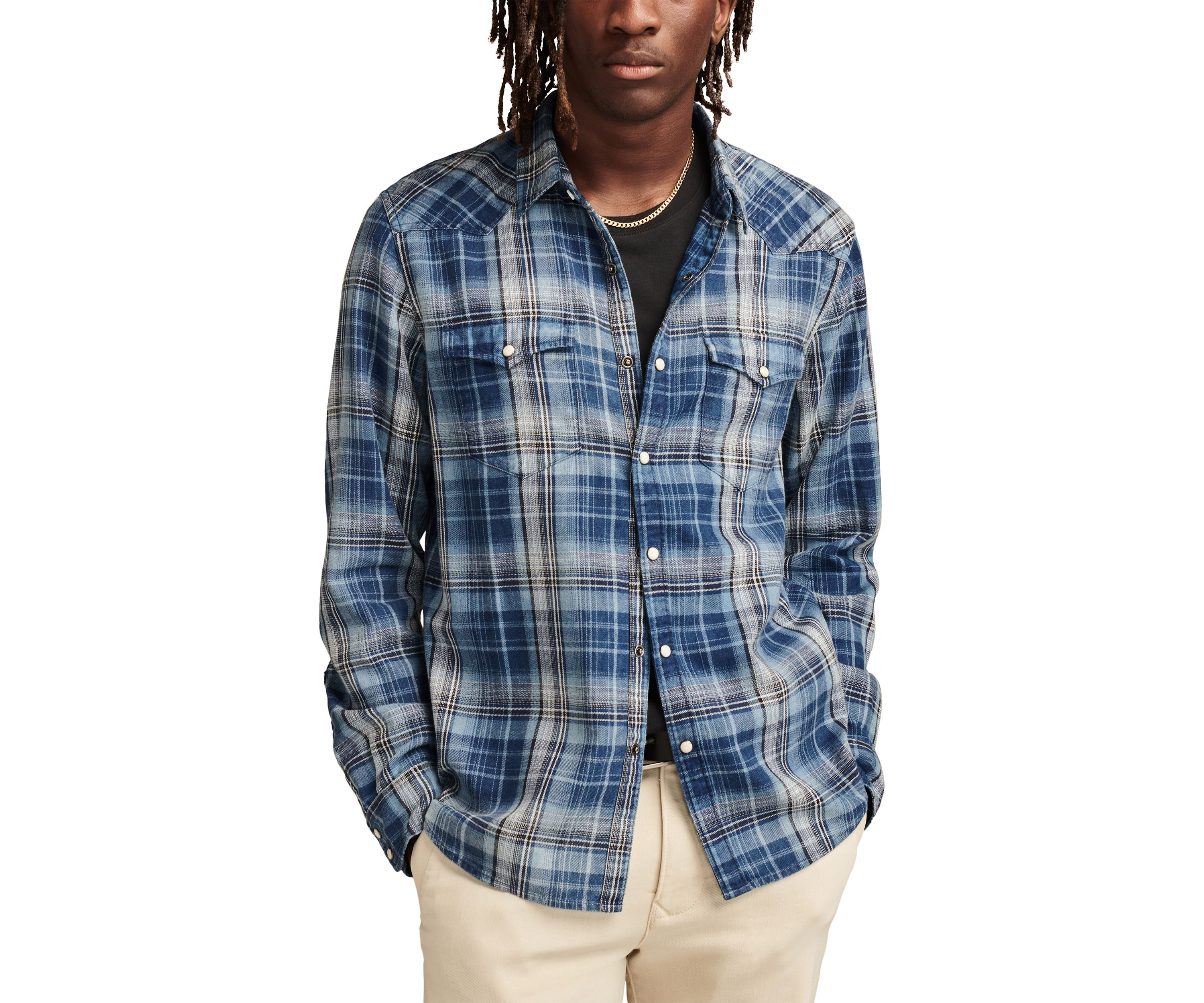 Big & Tall Long Sleeve Indigo Western Shirt 