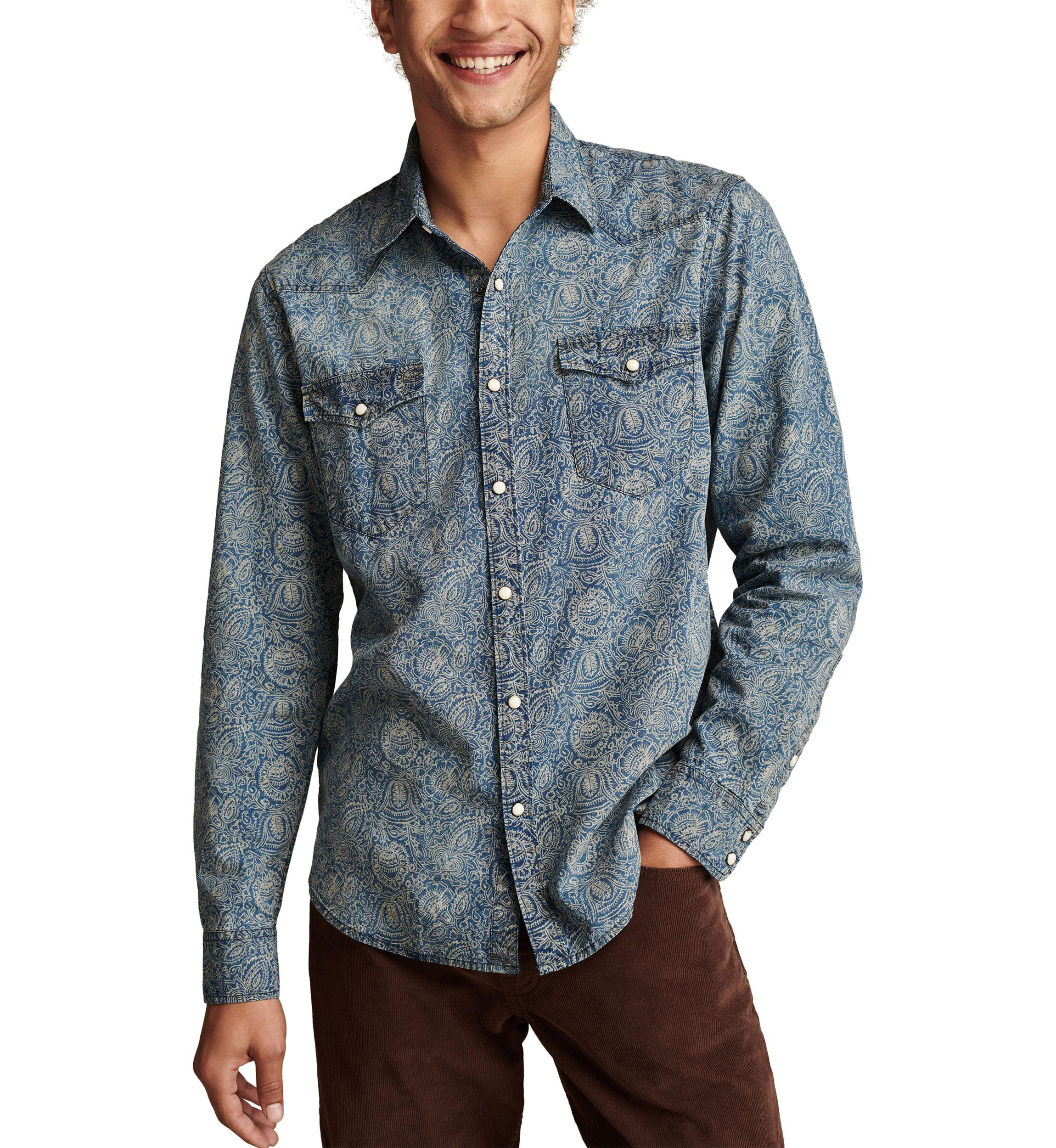 Big & Tall Printed Indigo Western Shirt 