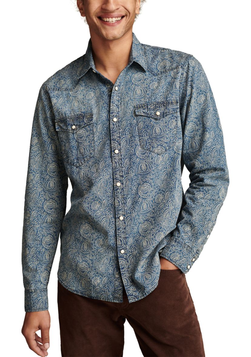 Big & Tall Printed Indigo Western Shirt 