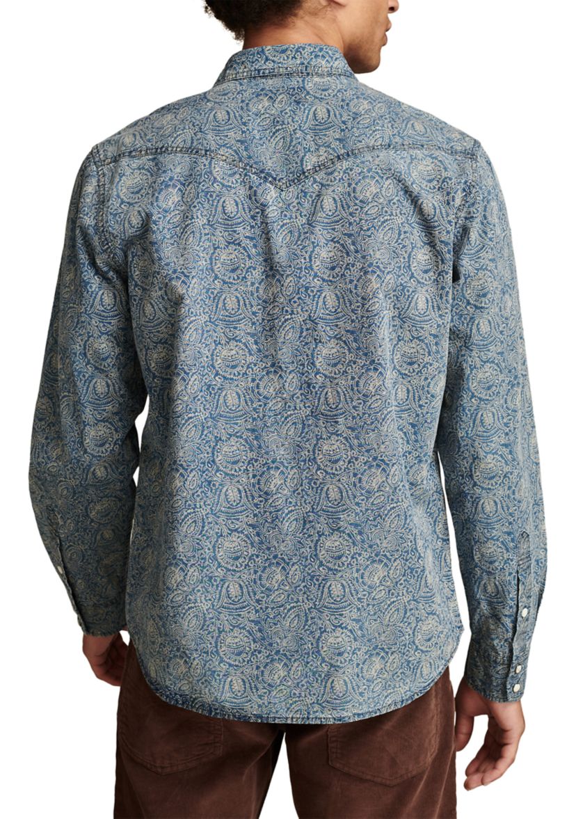 Big & Tall Printed Indigo Western Shirt 