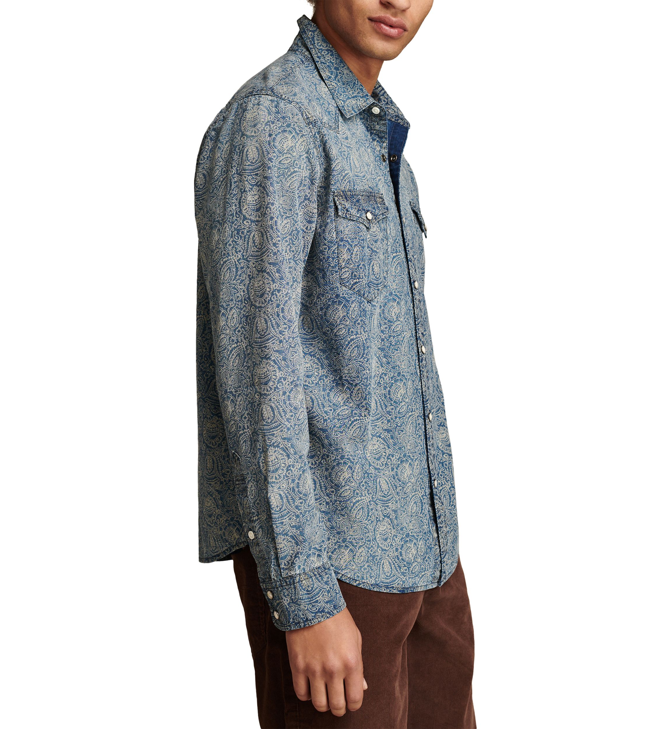 Big & Tall Printed Indigo Western Shirt 