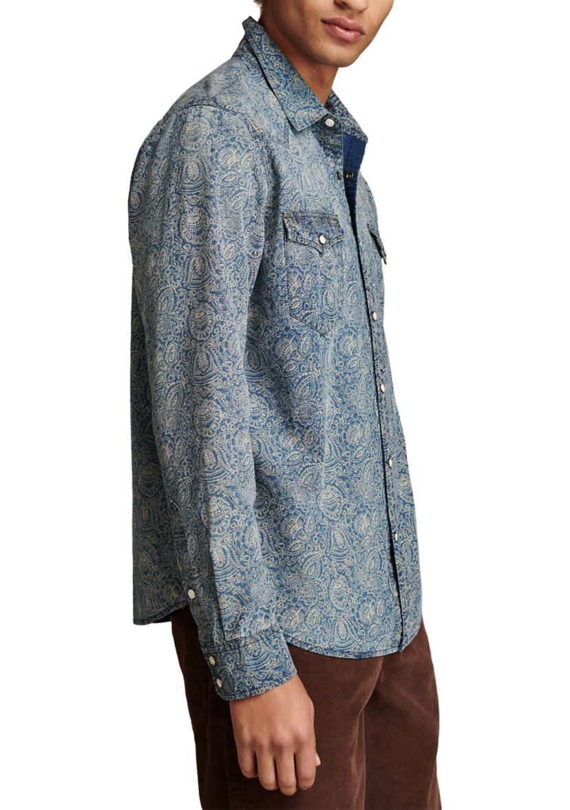 Big & Tall Printed Indigo Western Shirt 