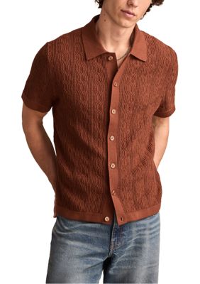 Lucky Brand Men's Short Sleeve Button Down Sweater, Large