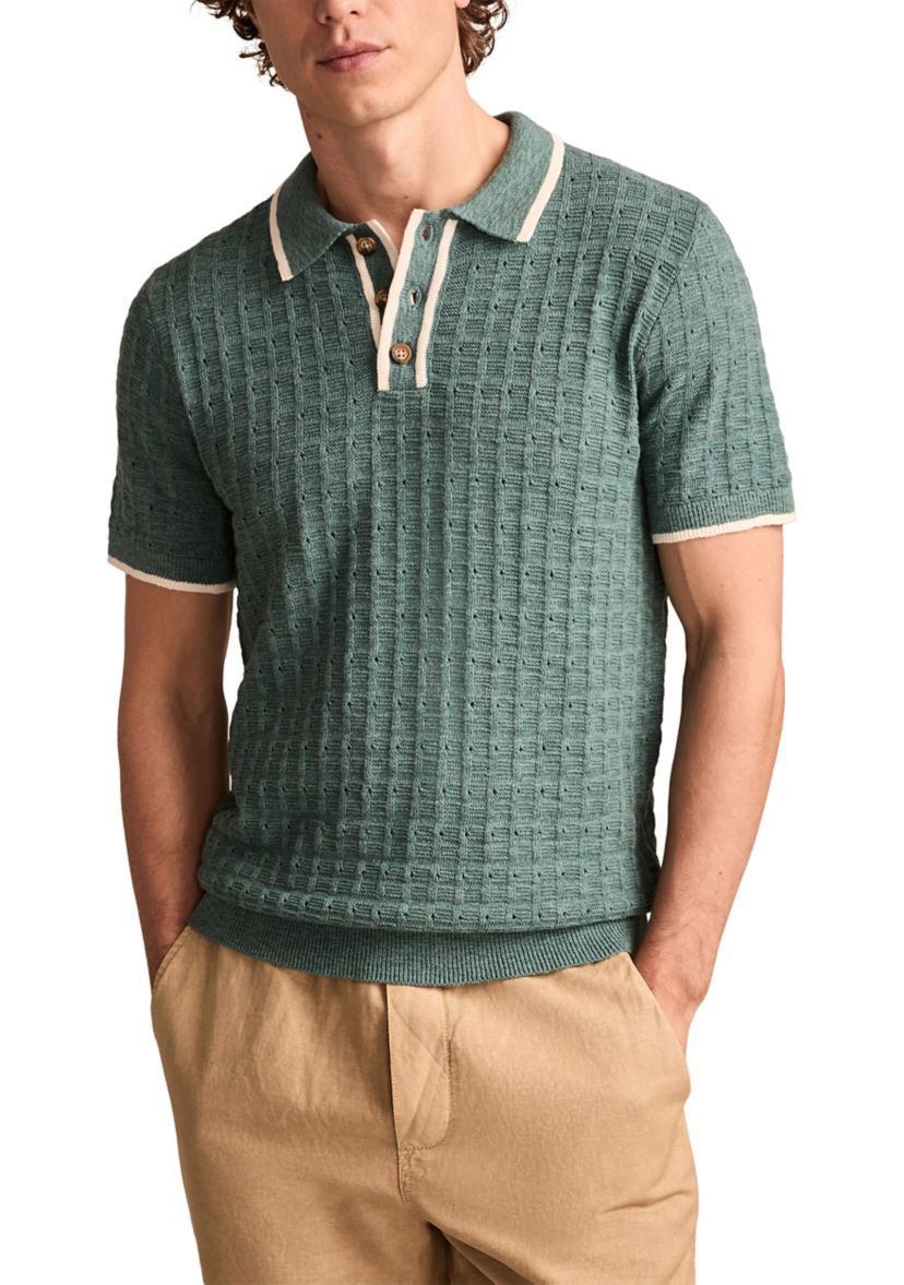 Short Sleeve Tipped Polo Sweater 