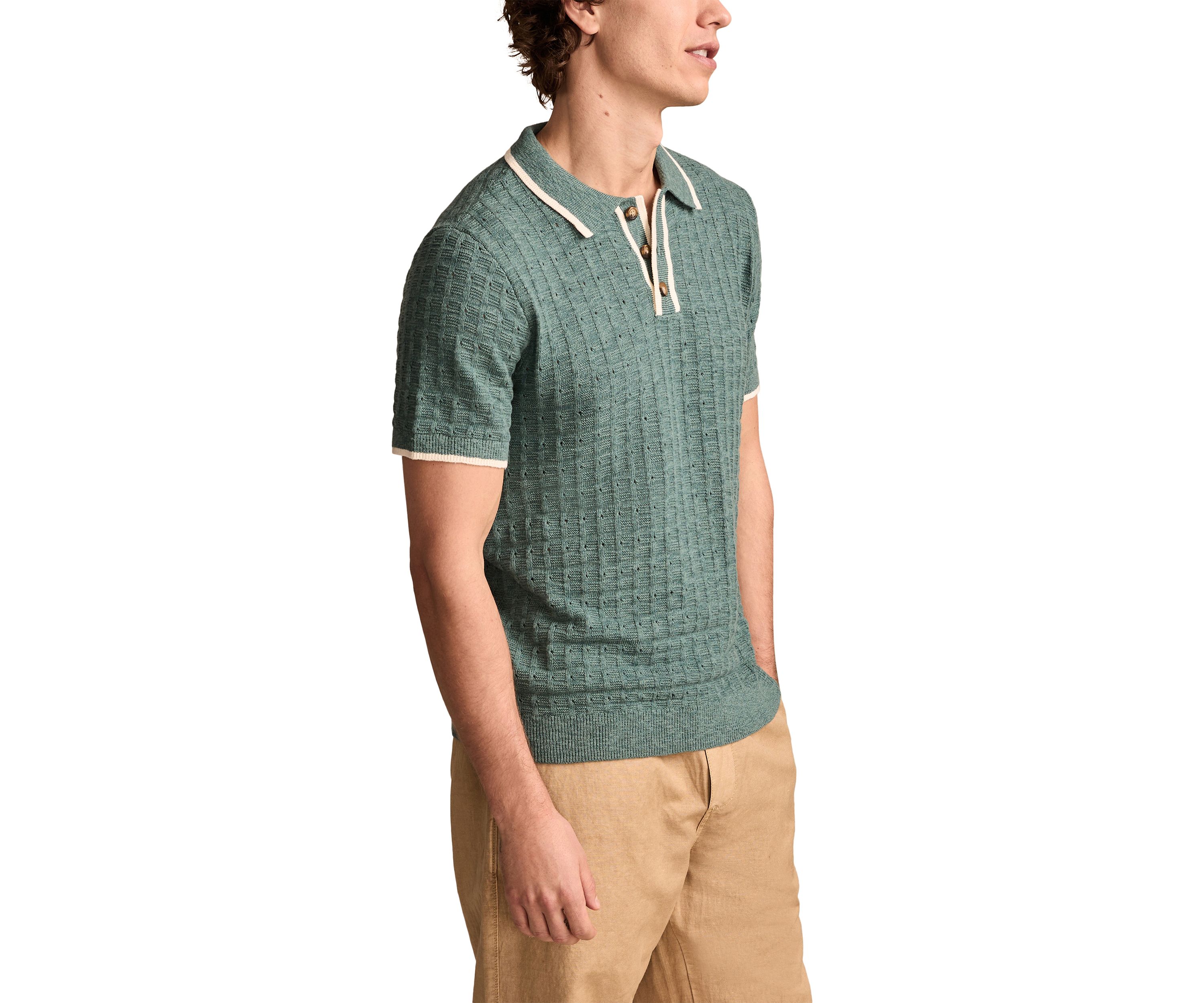 Short Sleeve Tipped Polo Sweater 