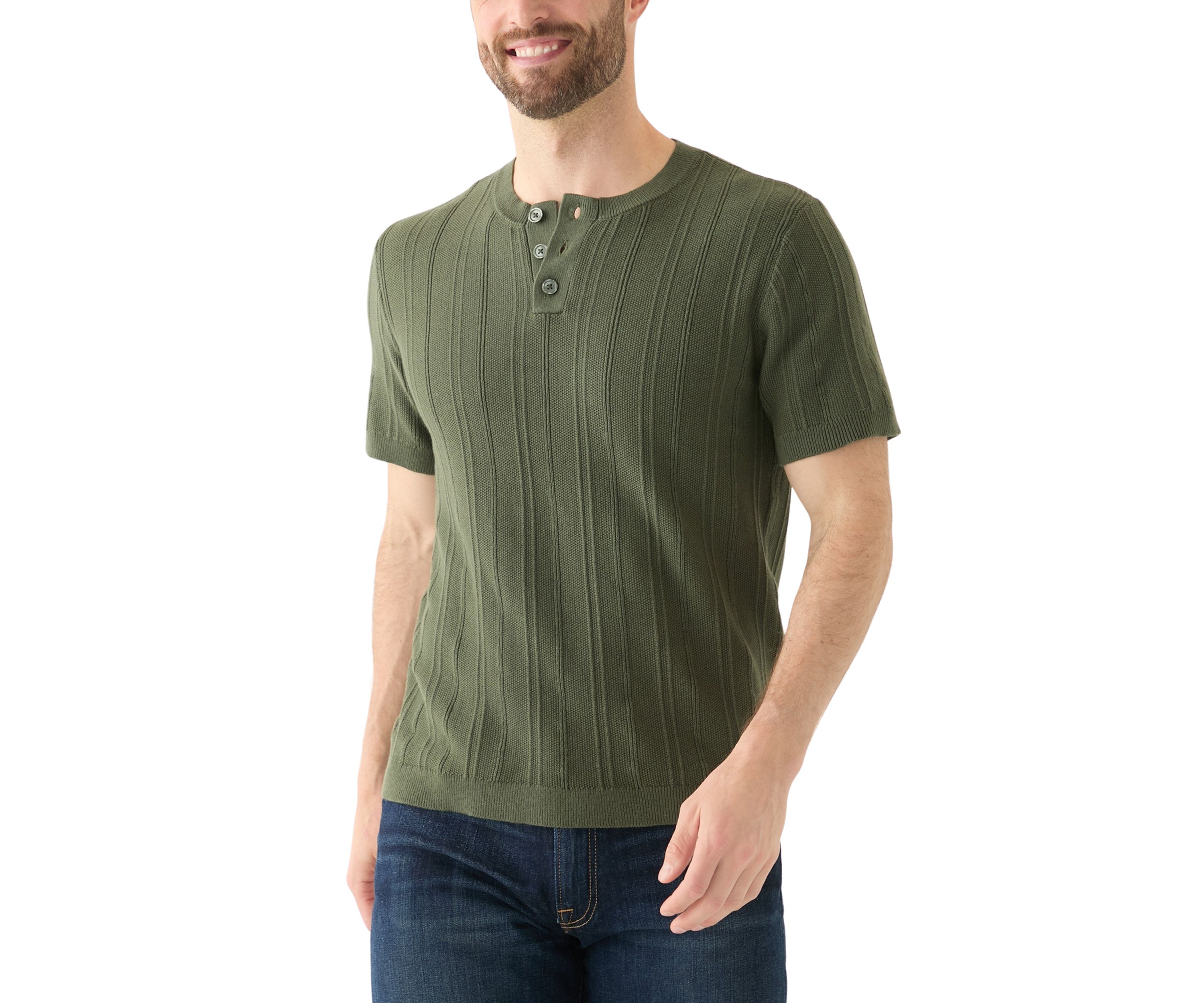 Short Sleeve Henley Sweater 