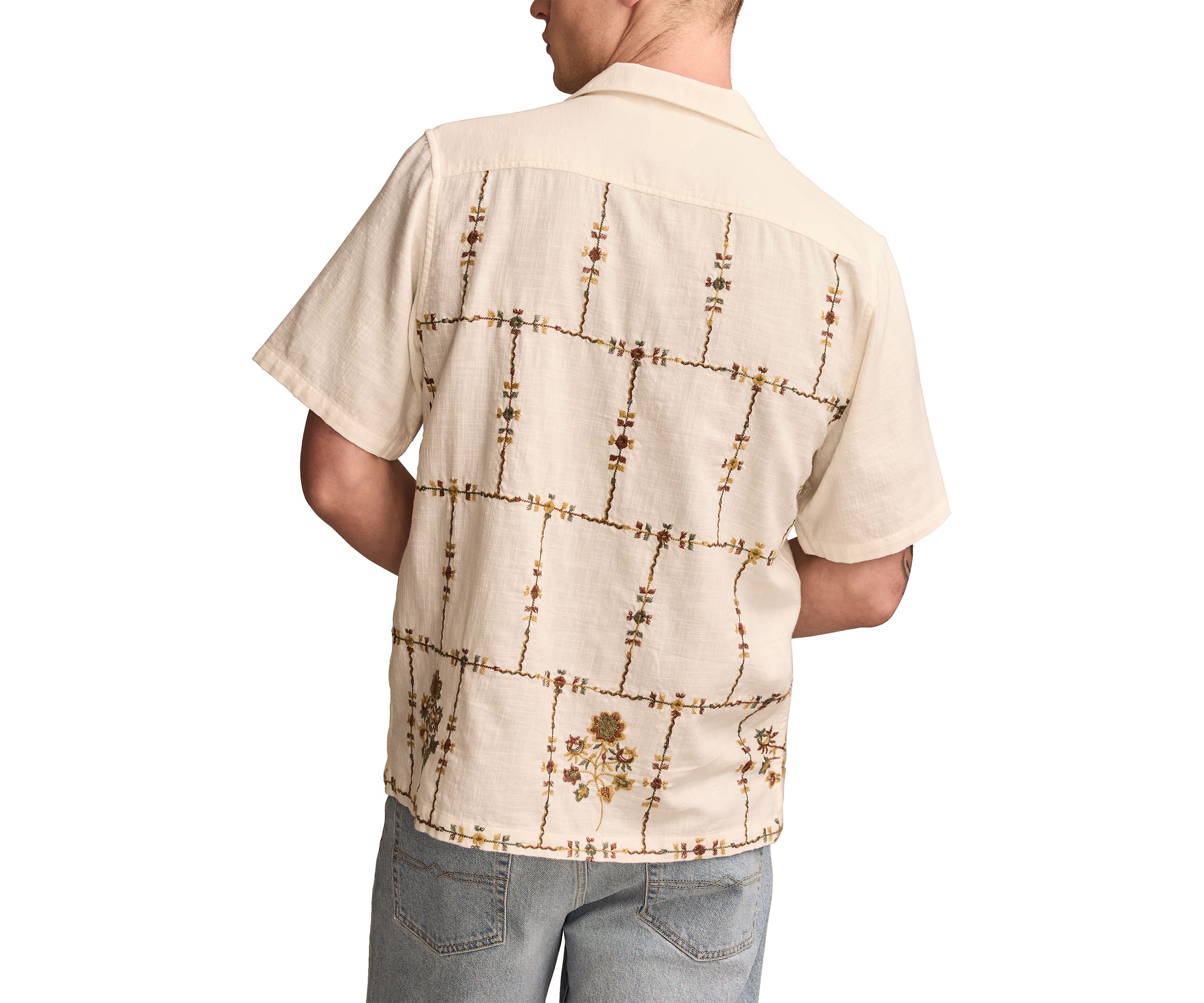 Floral Embroidered Camp Collar Short Sleeve Shirt 