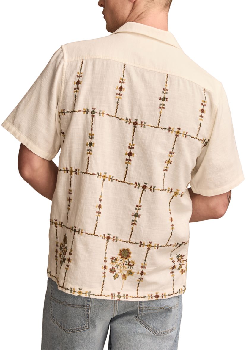 Floral Embroidered Camp Collar Short Sleeve Shirt 