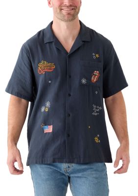 Lucky Brand Men's Rolling Stones Club Short Sleeve Shirt, Blue, 2XL