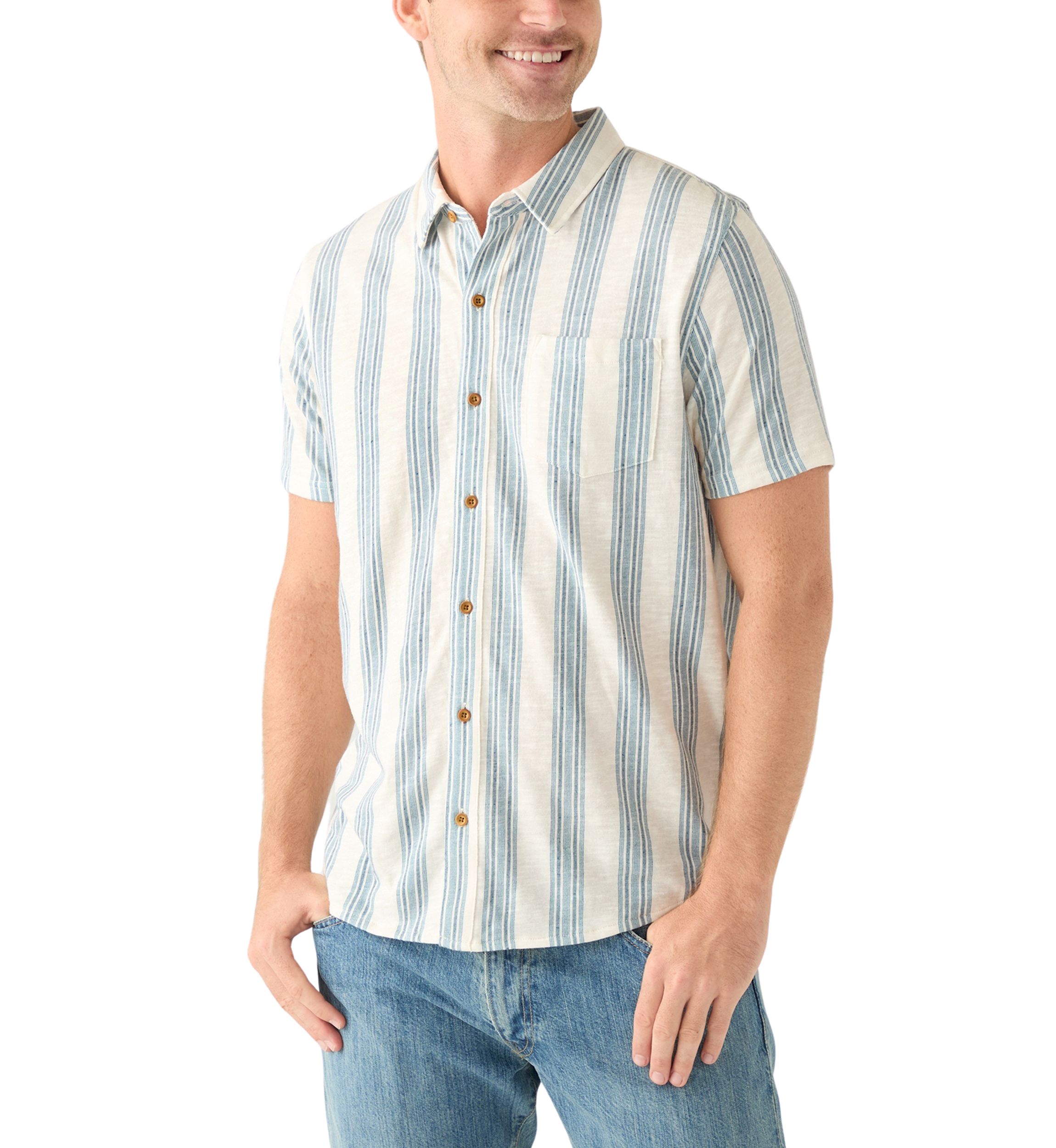 Linen Short Sleeve Ombre Stripe Shirt