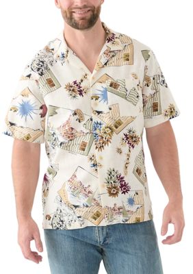 Lucky Brand Men's Printed Camp Collar Short Sleeve Shirt