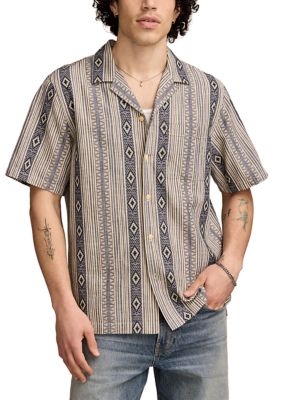 Lucky Brand Men's Textured Stripe Camp Collar Short Sleeve Shirt
