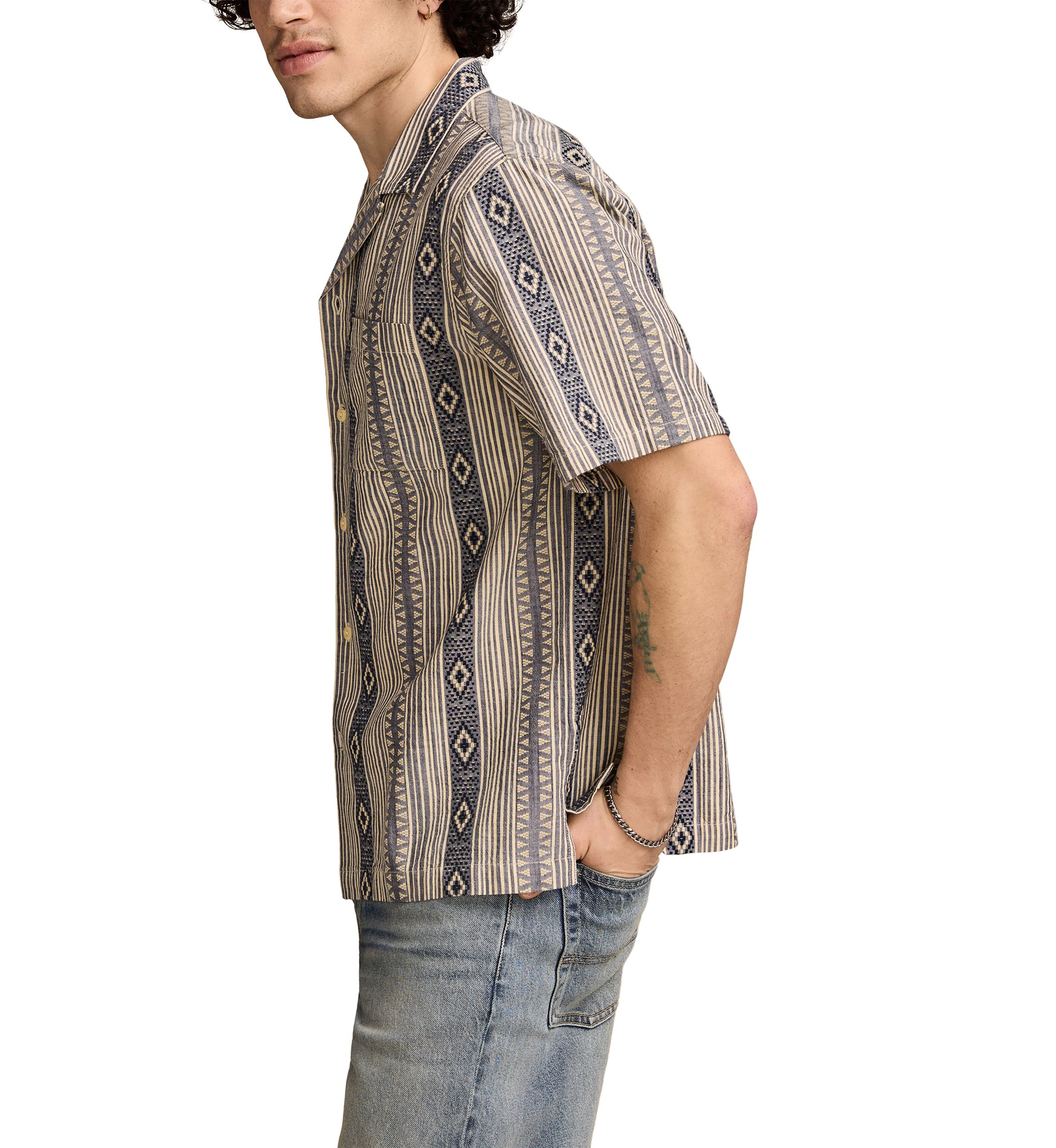 Textured Stripe Camp Collar Short Sleeve Shirt