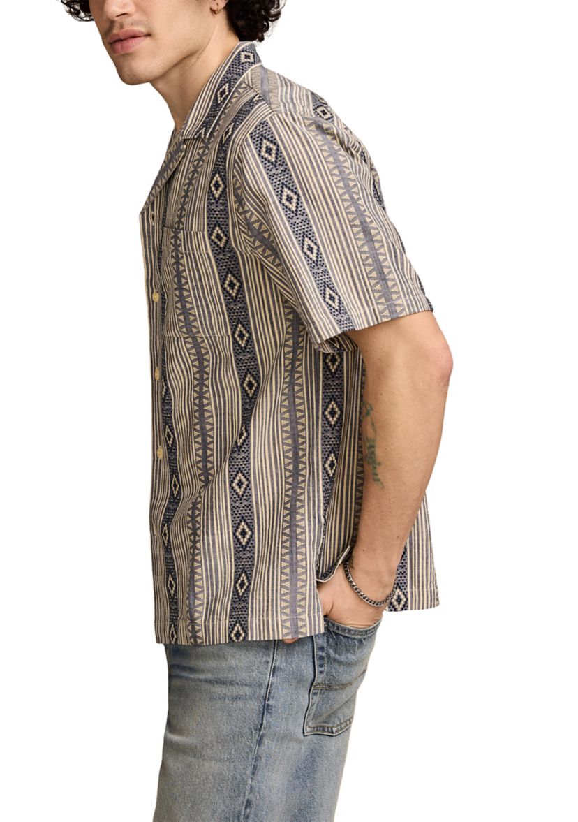 Textured Stripe Camp Collar Short Sleeve Shirt
