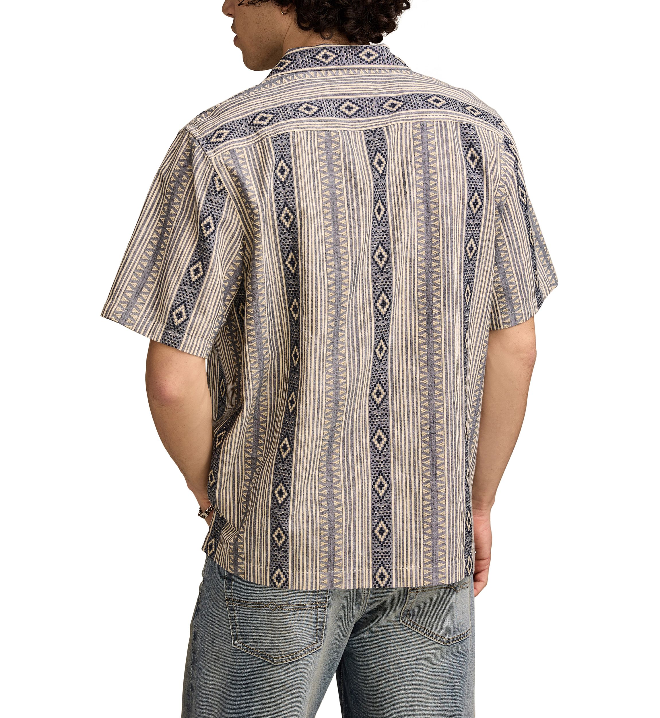 Textured Stripe Camp Collar Short Sleeve Shirt