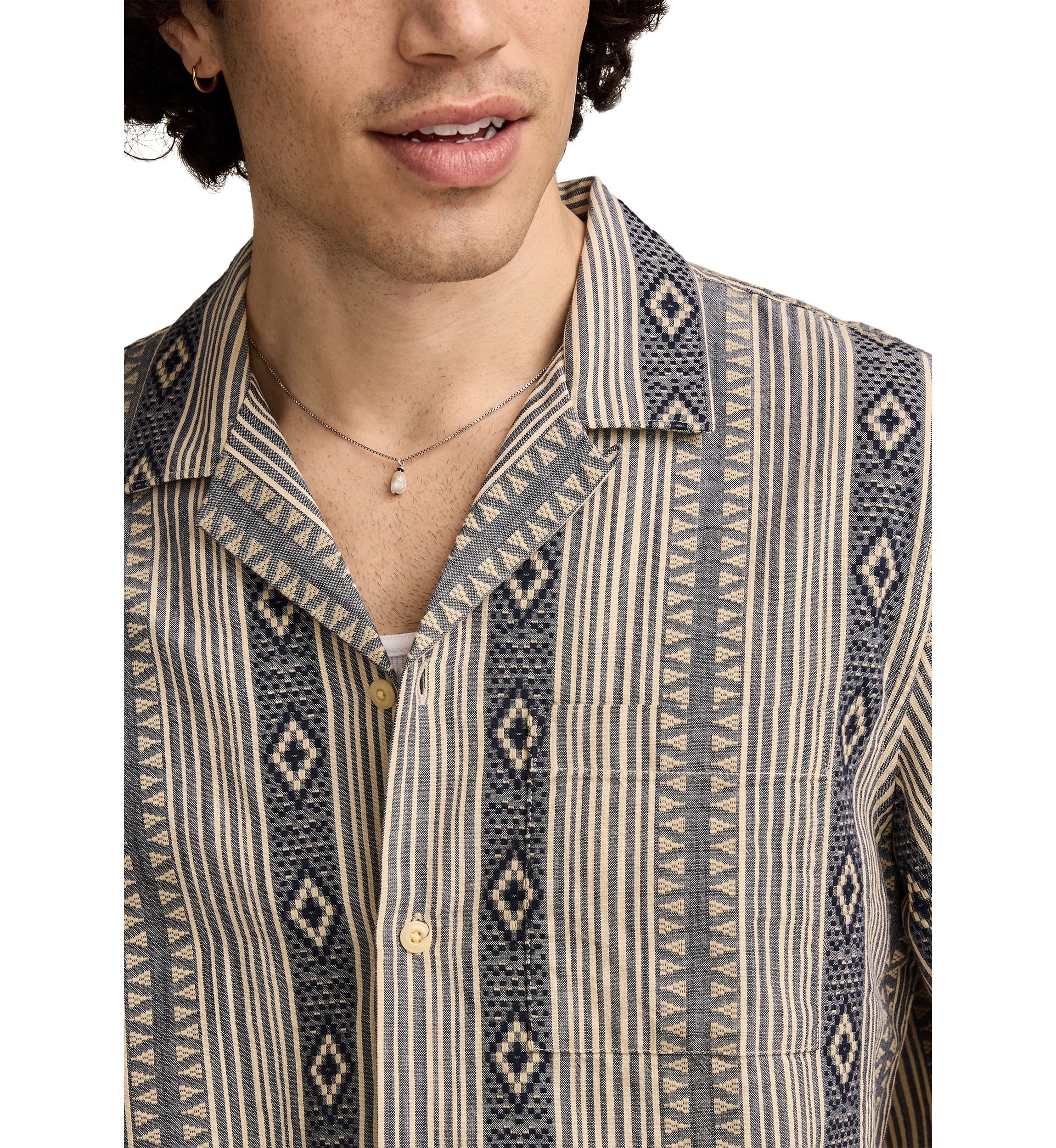 Textured Stripe Camp Collar Short Sleeve Shirt