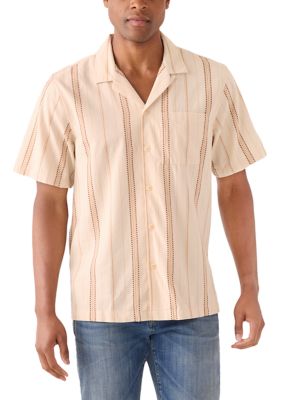 Lucky Brand Men's Textured Stripe Camp Collar Short Sleeve Shirt, 2XL