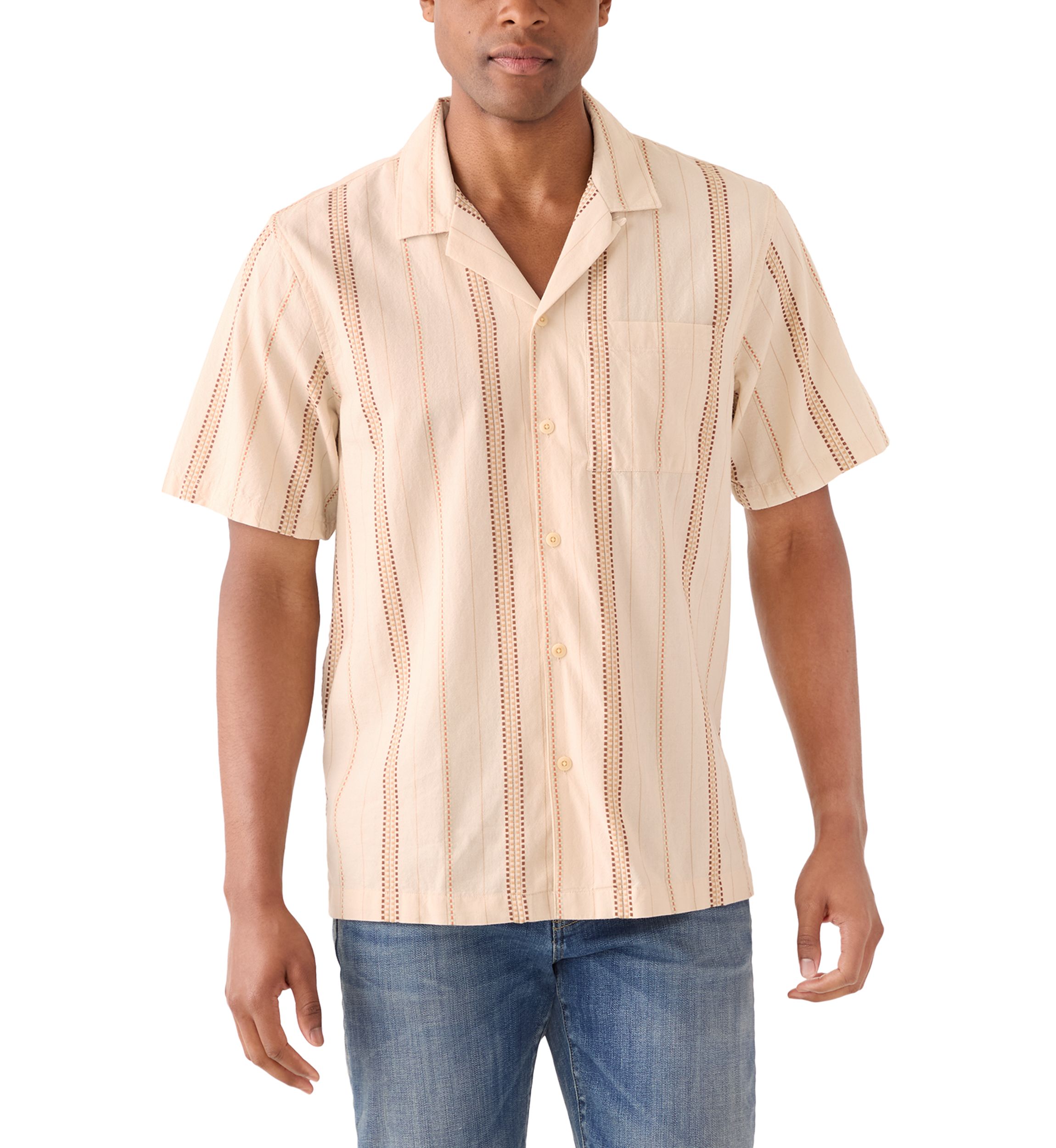 Textured Stripe Camp Collar Short Sleeve Shirt