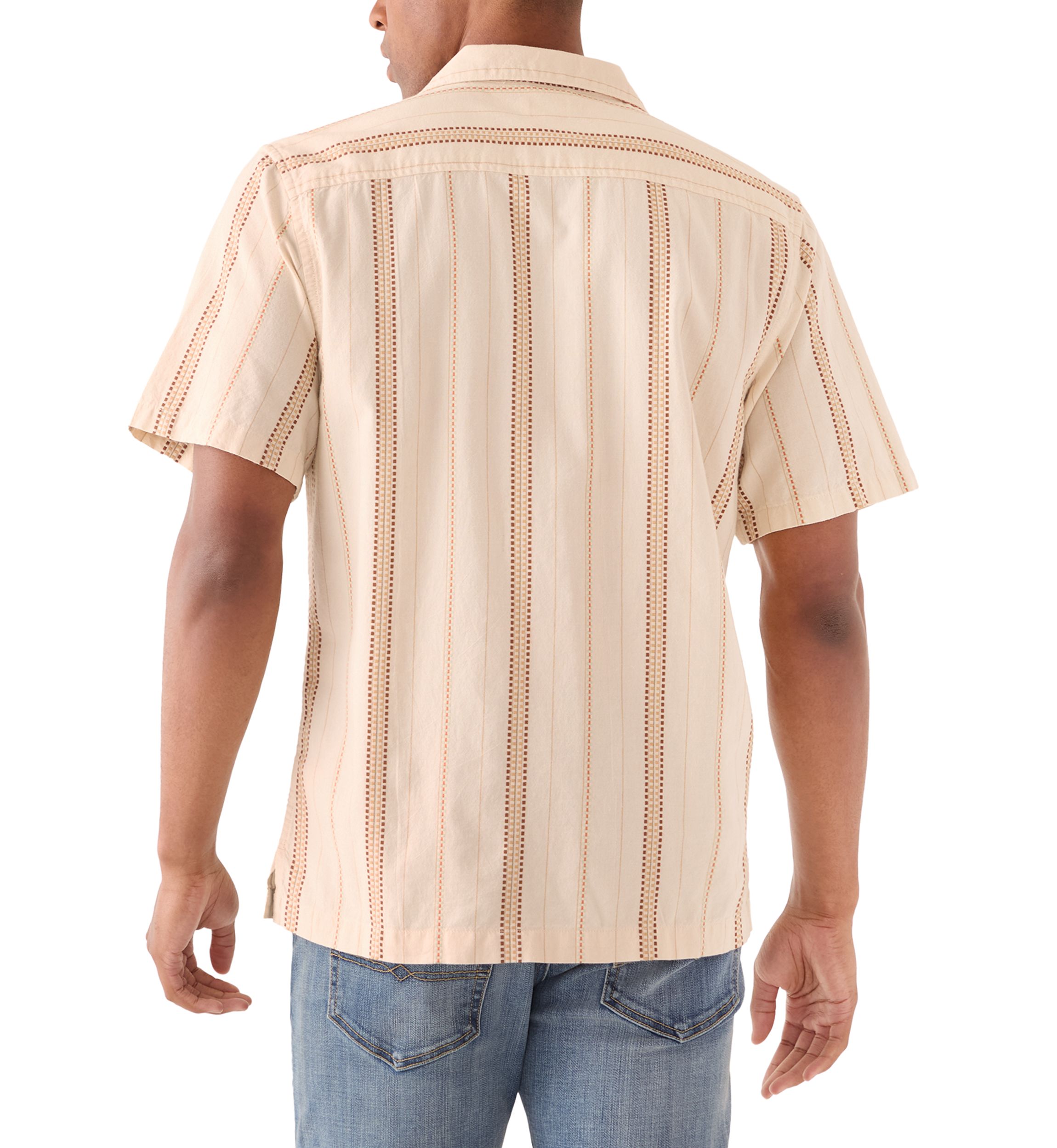 Textured Stripe Camp Collar Short Sleeve Shirt