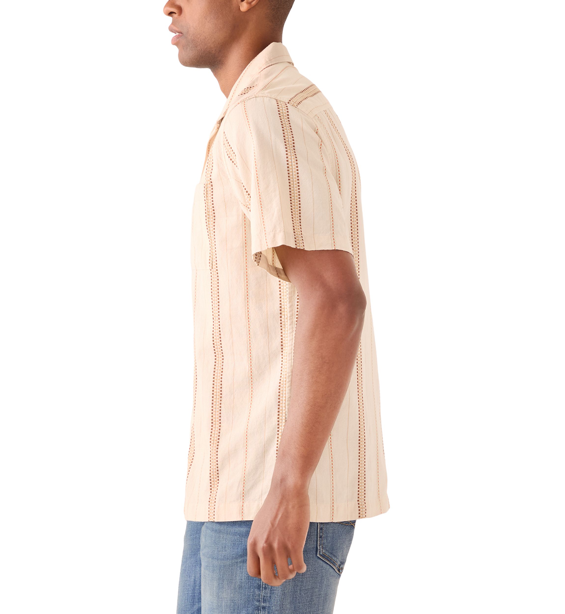 Textured Stripe Camp Collar Short Sleeve Shirt