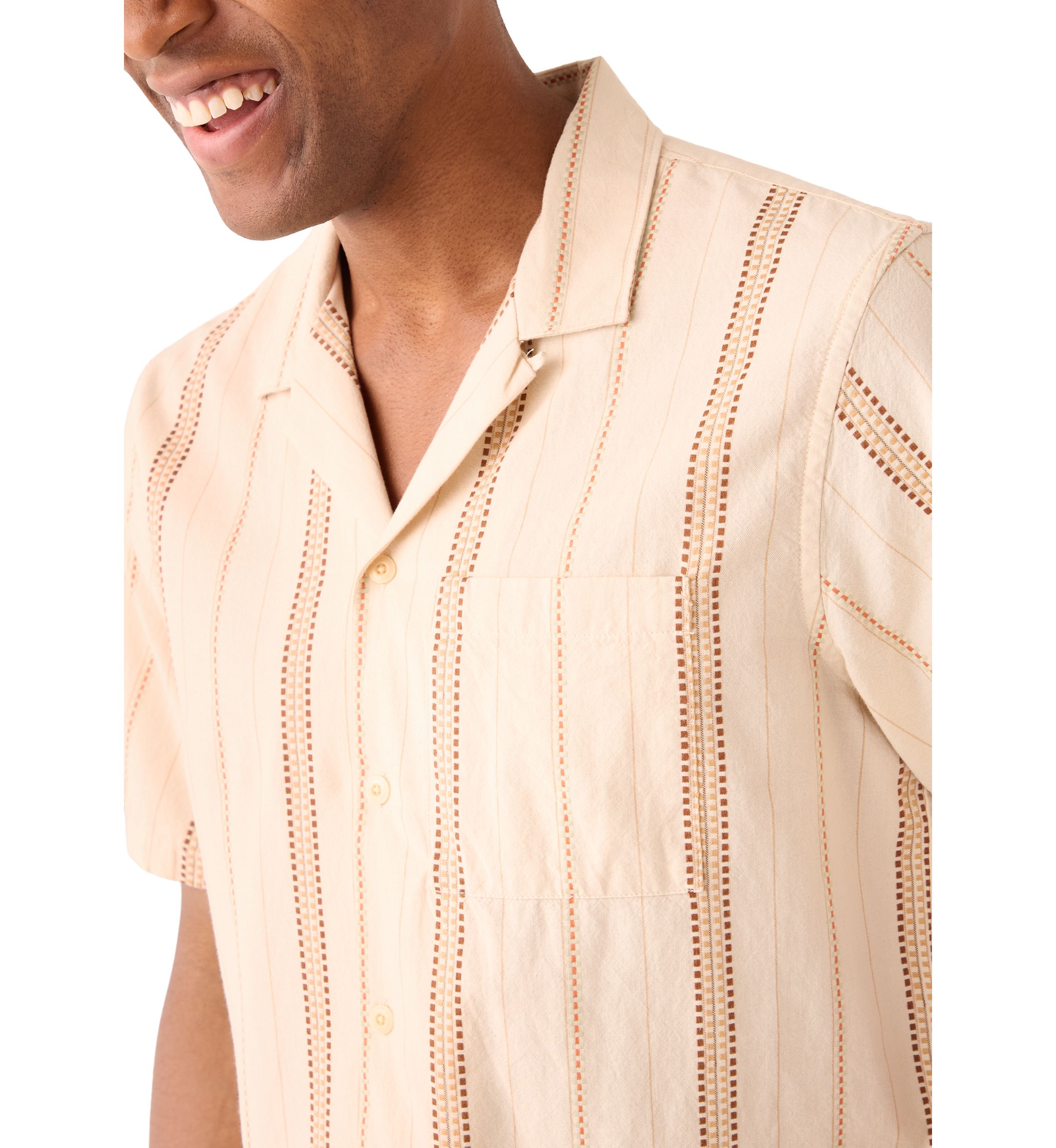 Textured Stripe Camp Collar Short Sleeve Shirt