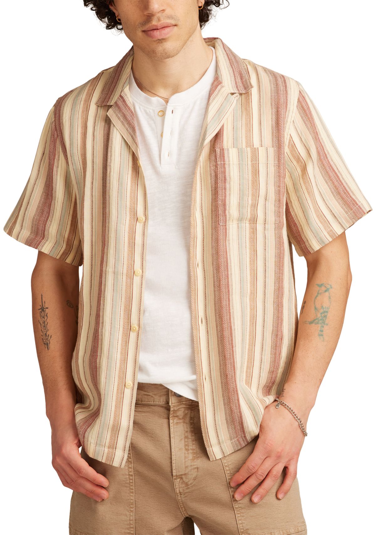  Linen Dobby Stripe Camp Collar Short Sleeve Shirt