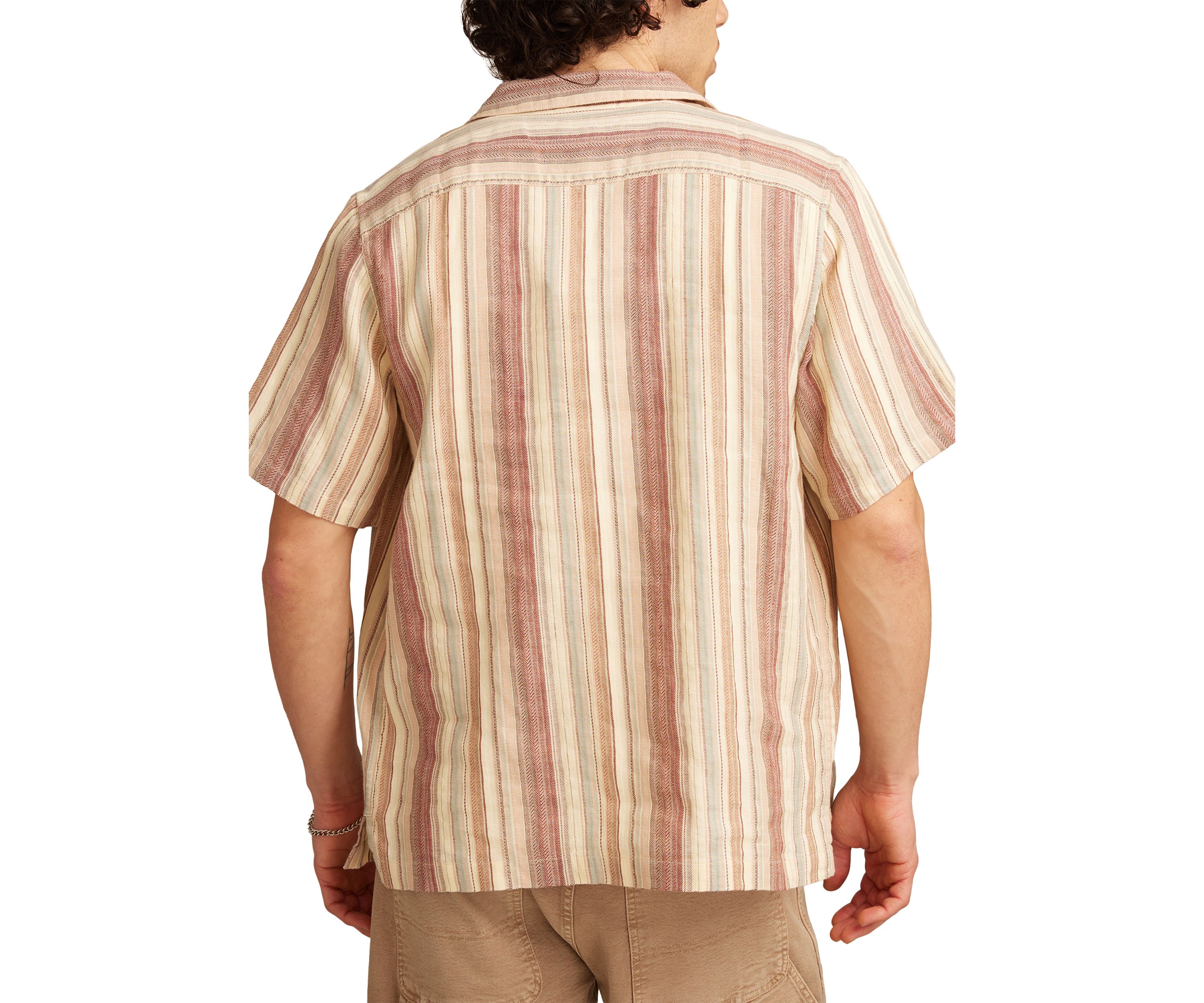  Linen Dobby Stripe Camp Collar Short Sleeve Shirt