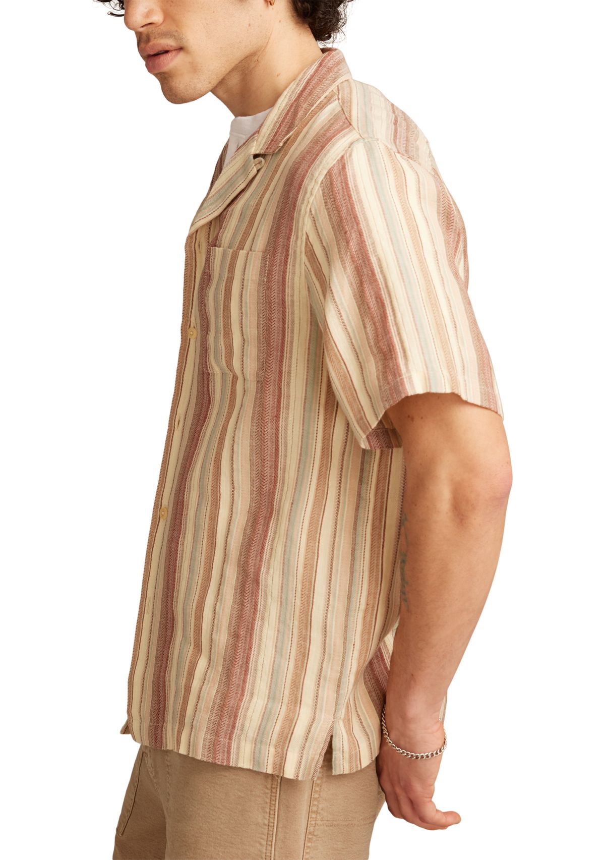  Linen Dobby Stripe Camp Collar Short Sleeve Shirt