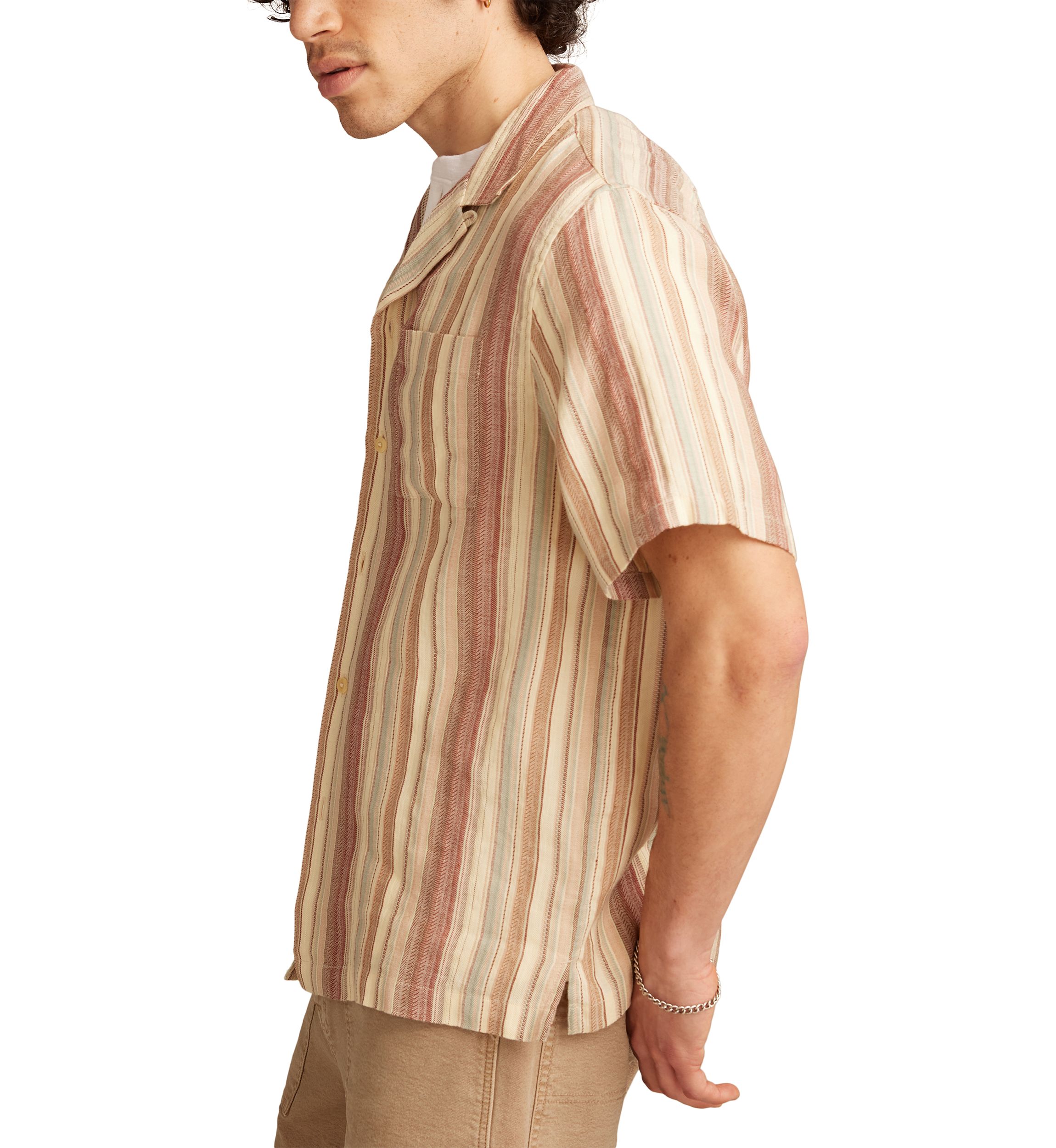  Linen Dobby Stripe Camp Collar Short Sleeve Shirt