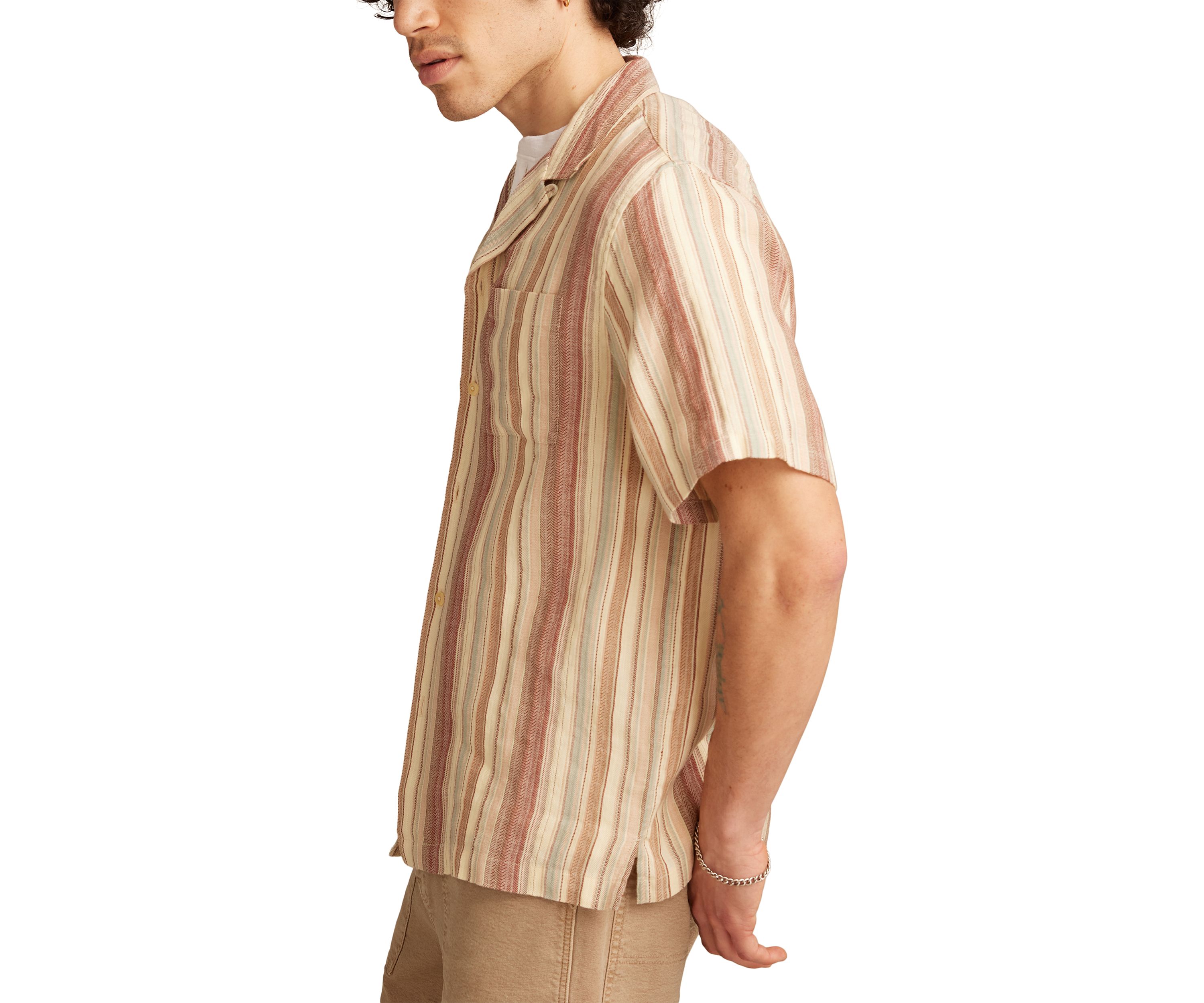  Linen Dobby Stripe Camp Collar Short Sleeve Shirt