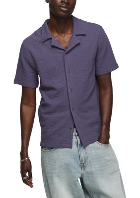 Lucky Brand Men's Short Sleeve Seersucker Button Front Knit Shirt, 2XL