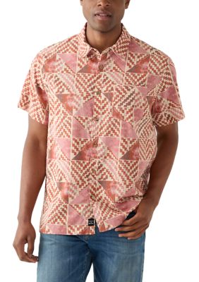 Lucky Brand Men's Short Sleeve Printed Playa Shirt, Pink, Medium