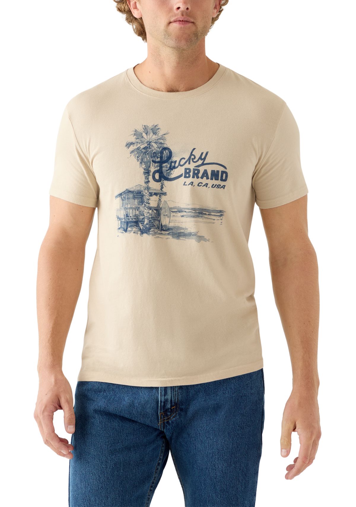 Mens Short Sleeve Crew Neck Beach T-Shirt