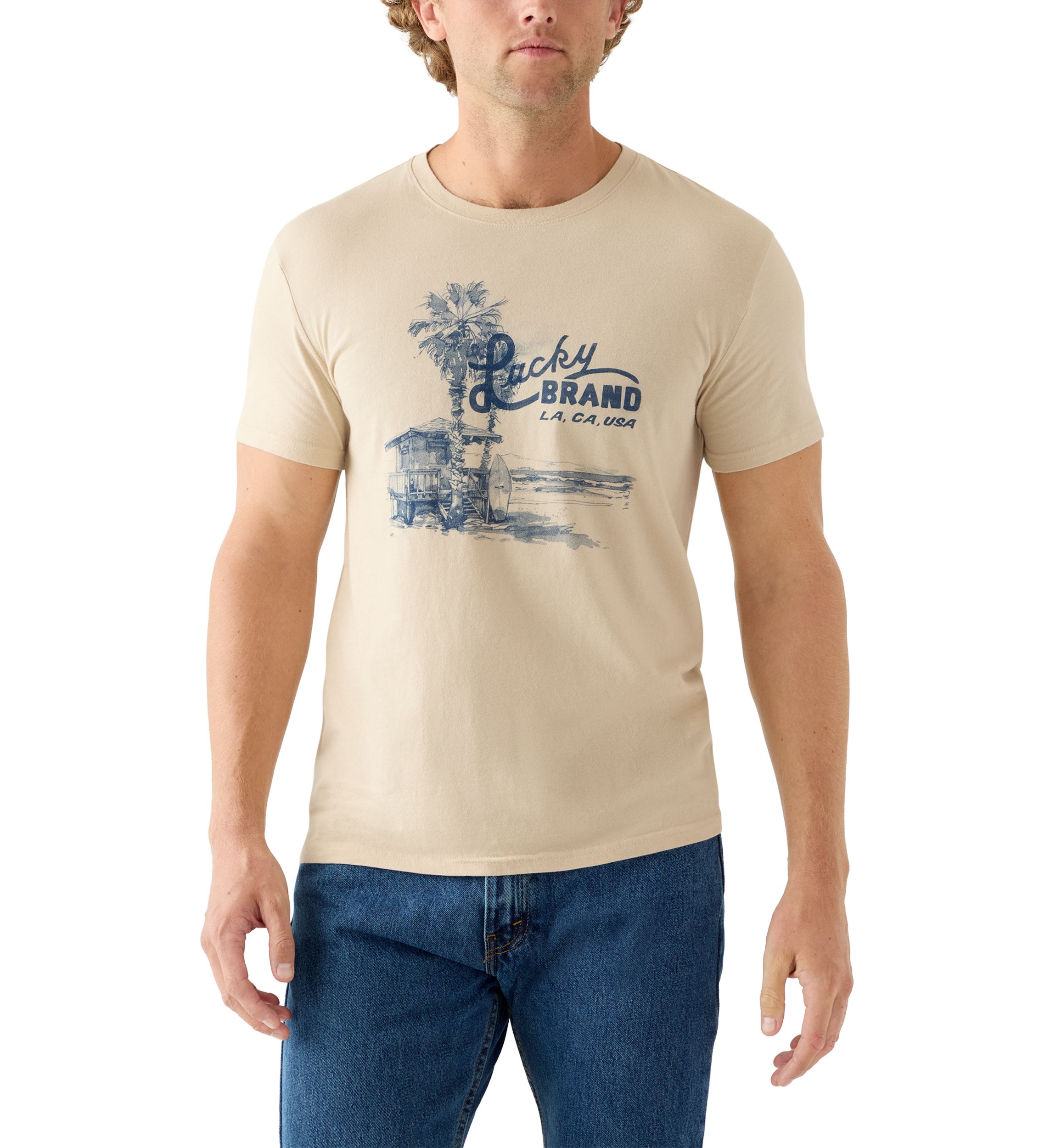 Mens Short Sleeve Crew Neck Beach T-Shirt