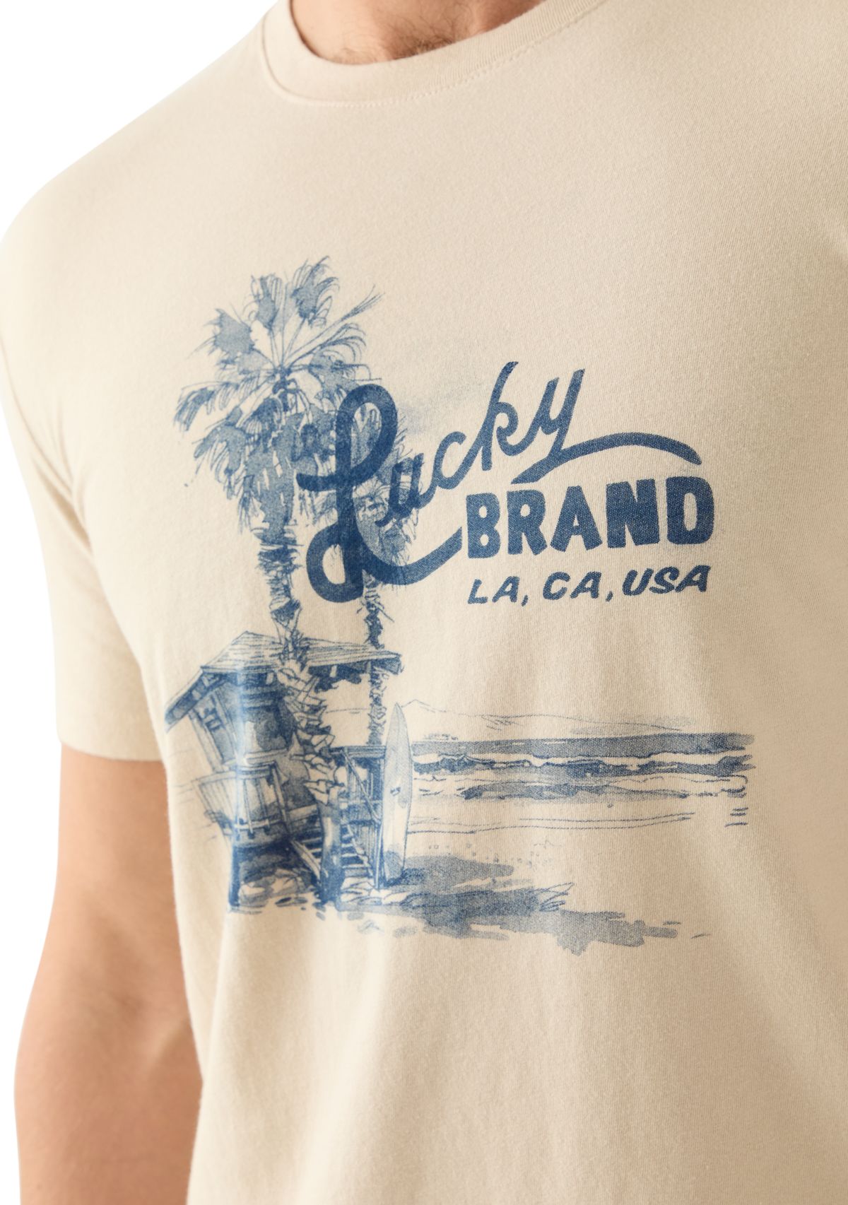 Mens Short Sleeve Crew Neck Beach T-Shirt