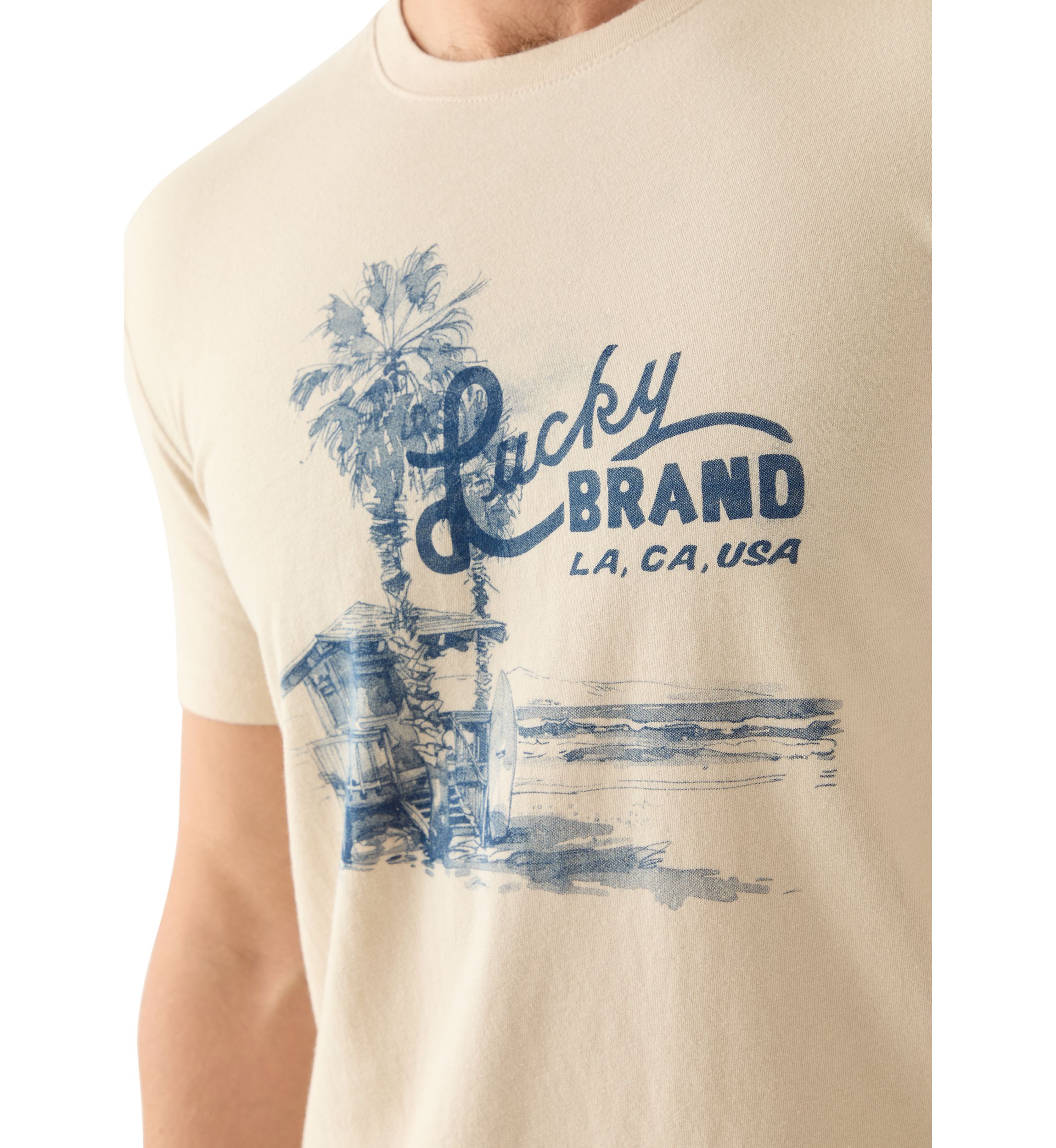 Mens Short Sleeve Crew Neck Beach T-Shirt