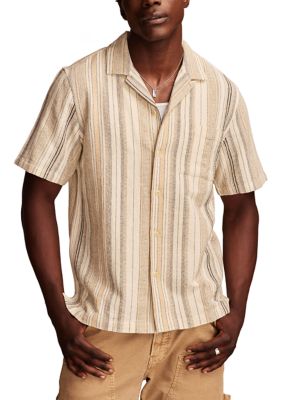 Lucky Brand Men's Stripe Short Sleeve Camp Collar Shirt