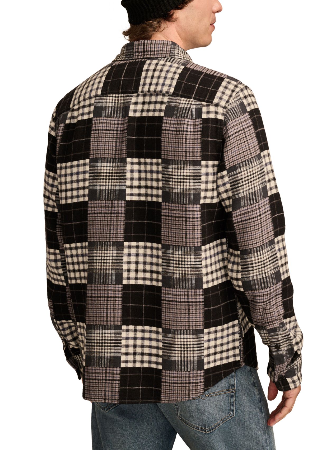 Big & Tall Long Sleeve Jacquard Double Weave Patchwork Shirt