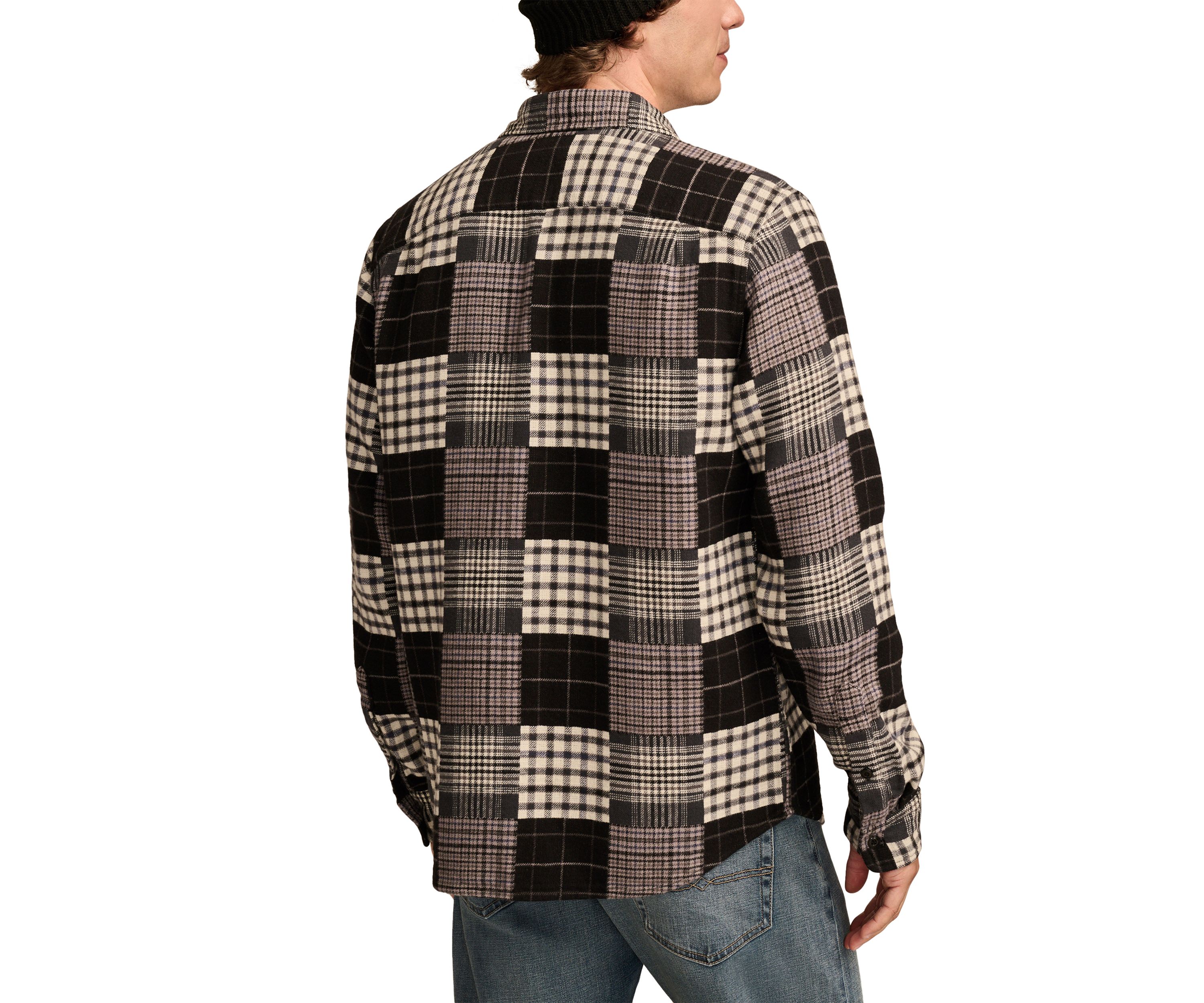 Big & Tall Long Sleeve Jacquard Double Weave Patchwork Shirt