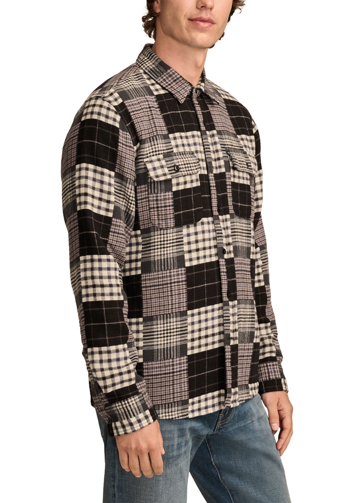 Big & Tall Long Sleeve Jacquard Double Weave Patchwork Shirt