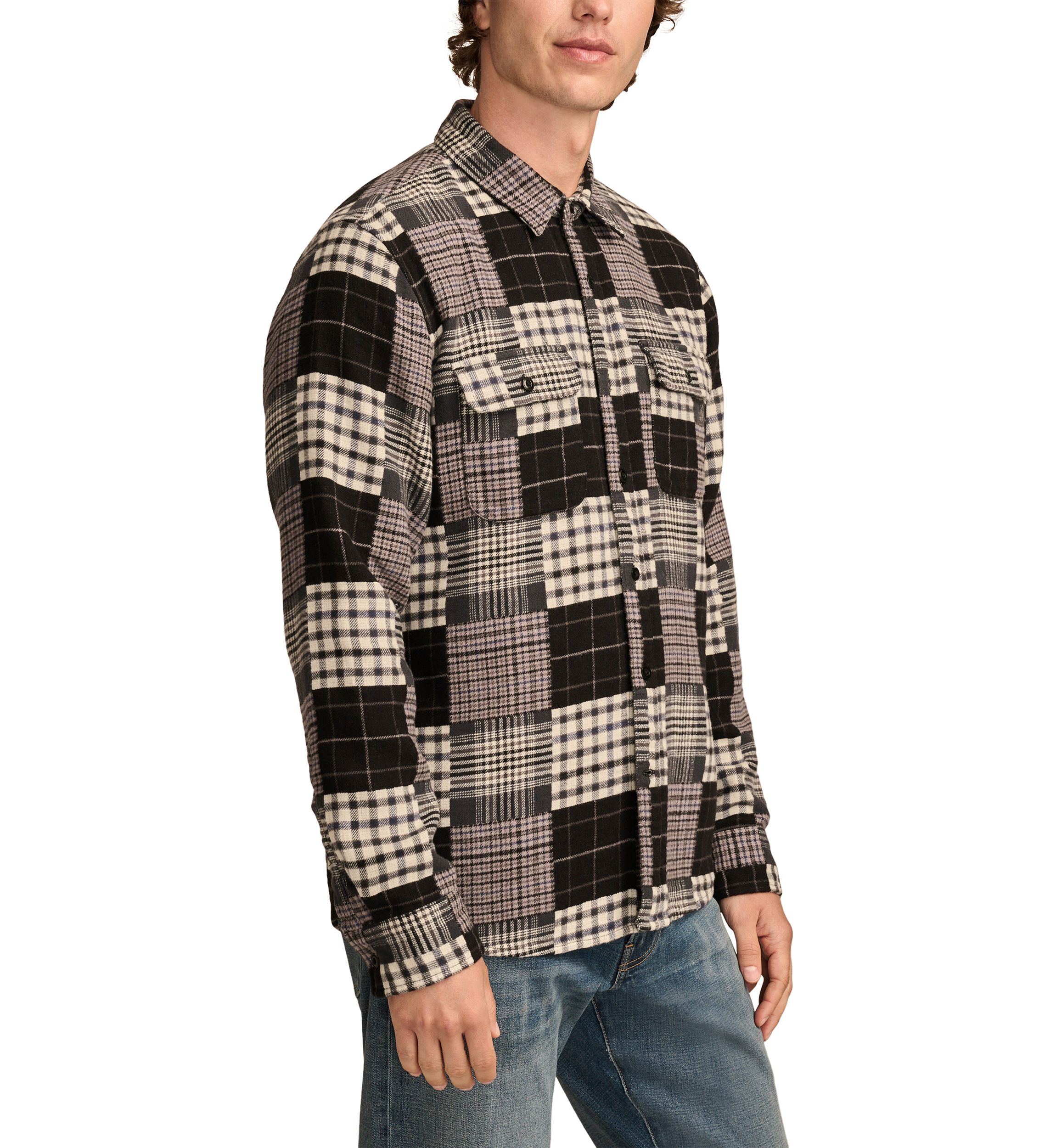 Big & Tall Long Sleeve Jacquard Double Weave Patchwork Shirt