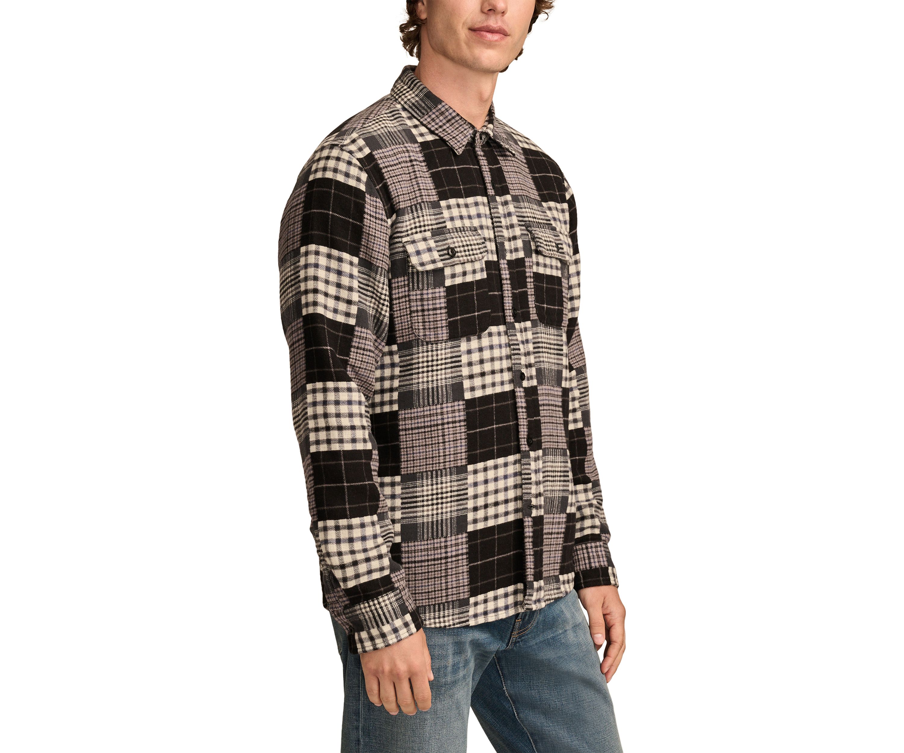 Big & Tall Long Sleeve Jacquard Double Weave Patchwork Shirt