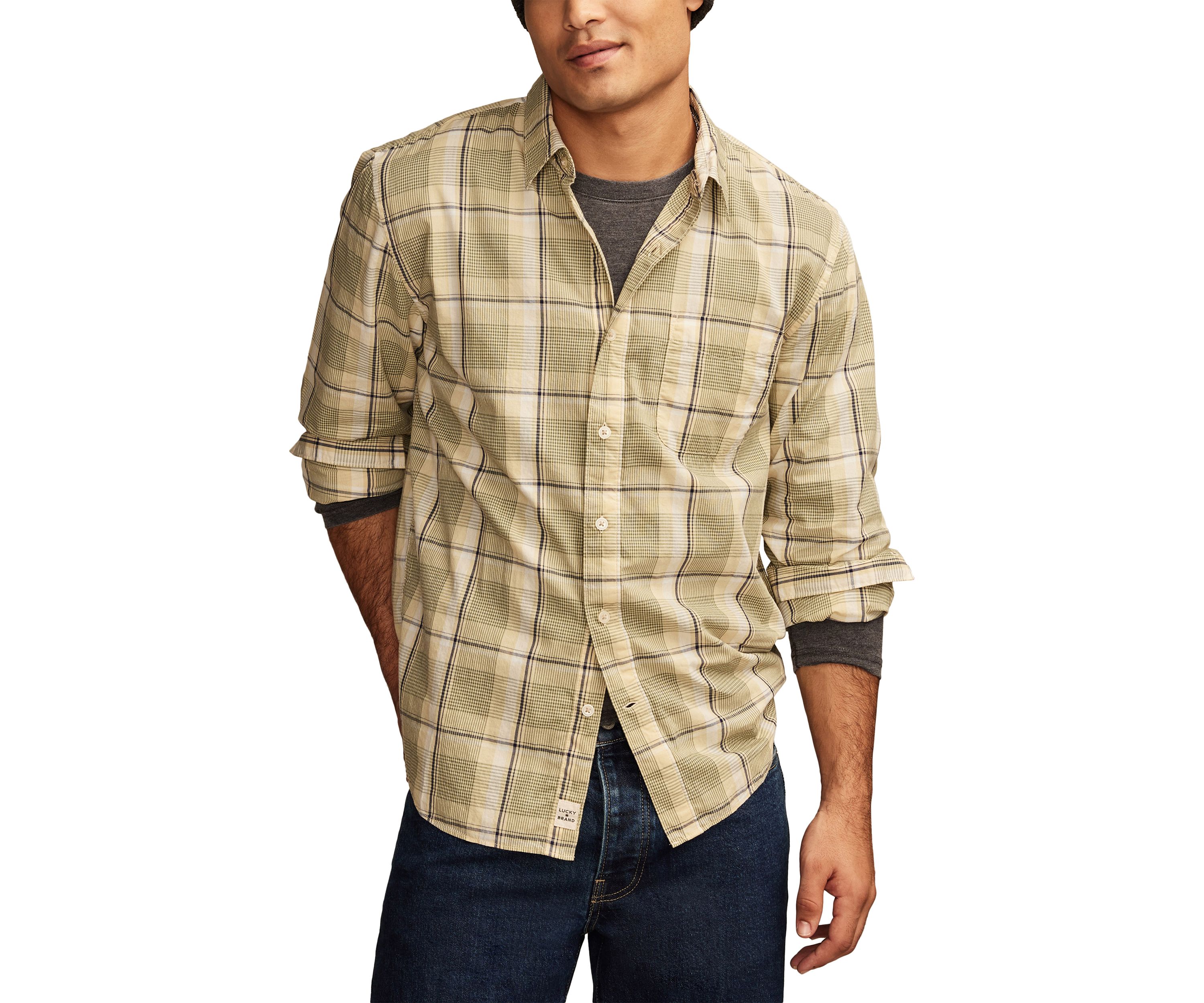 Big & Tall Long Sleeve Plaid One Pocket Poplin Shirt