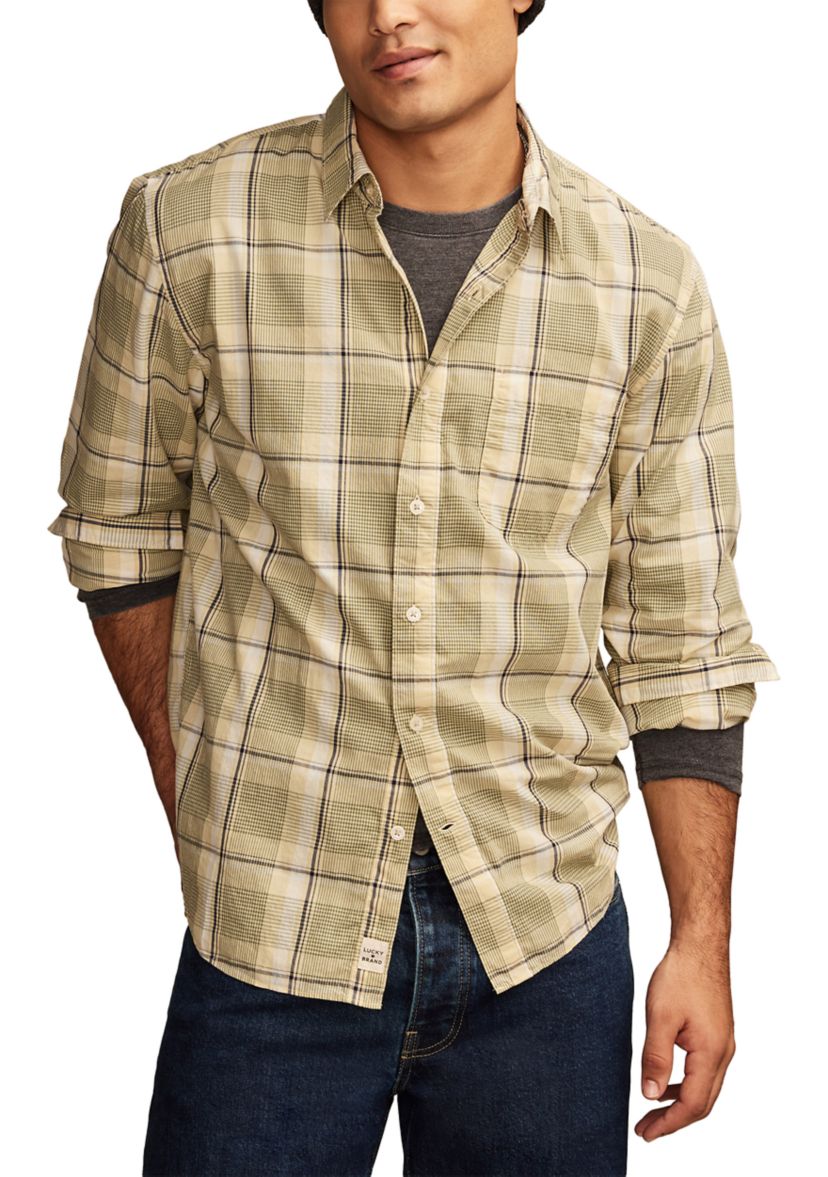 Big & Tall Long Sleeve Plaid One Pocket Poplin Shirt