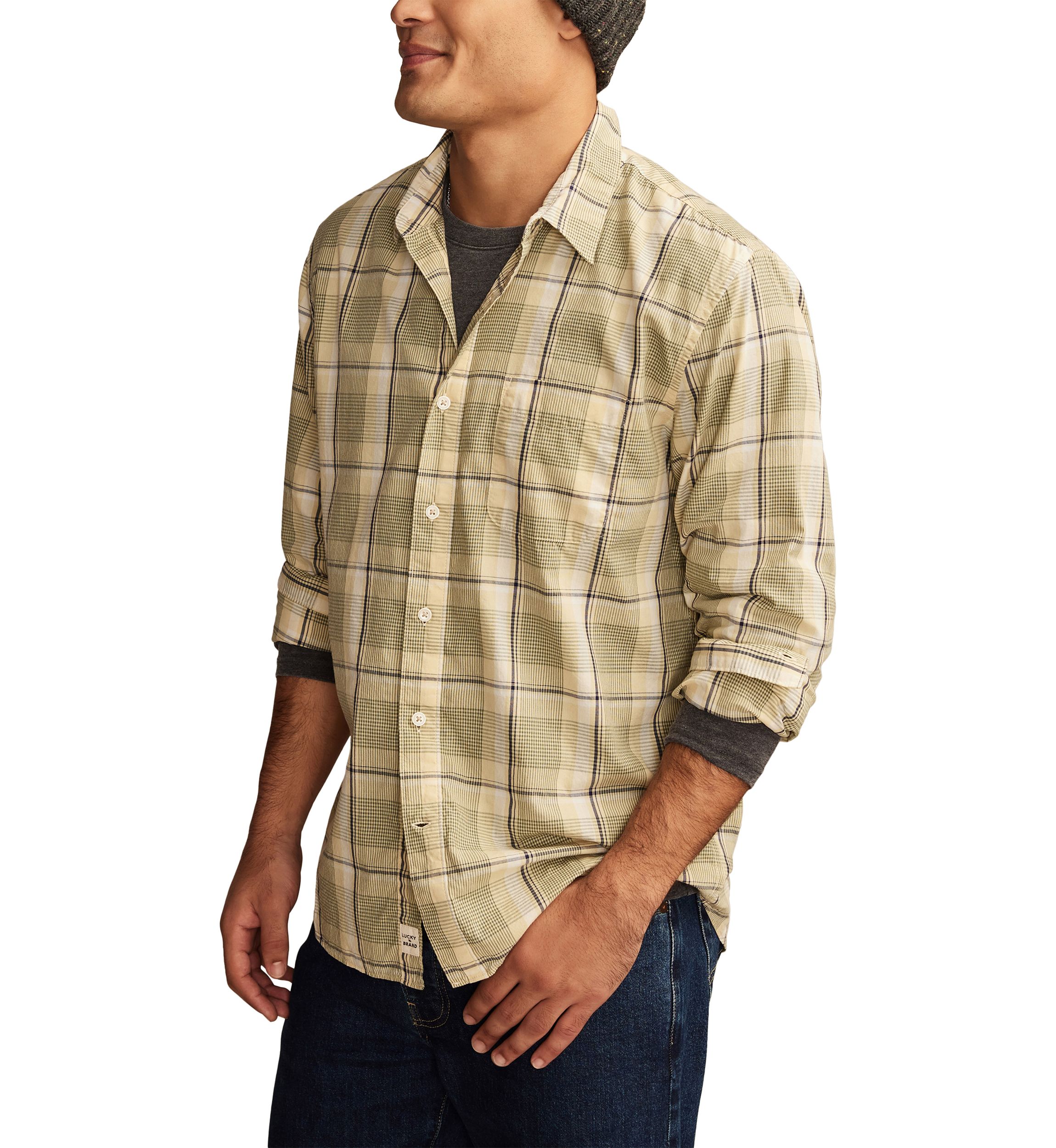 Big & Tall Long Sleeve Plaid One Pocket Poplin Shirt